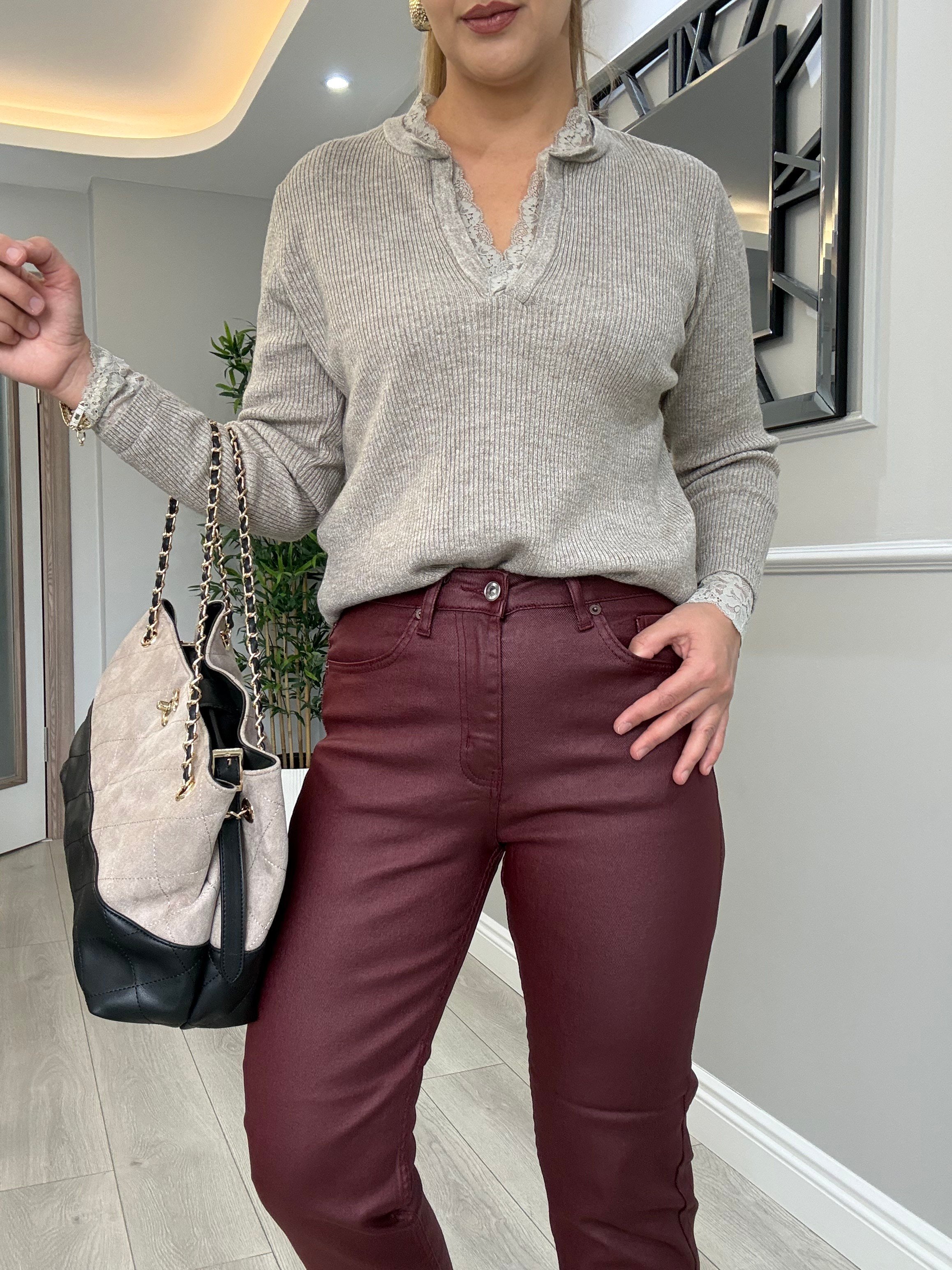 Premium kalite mumlu jean - bordo