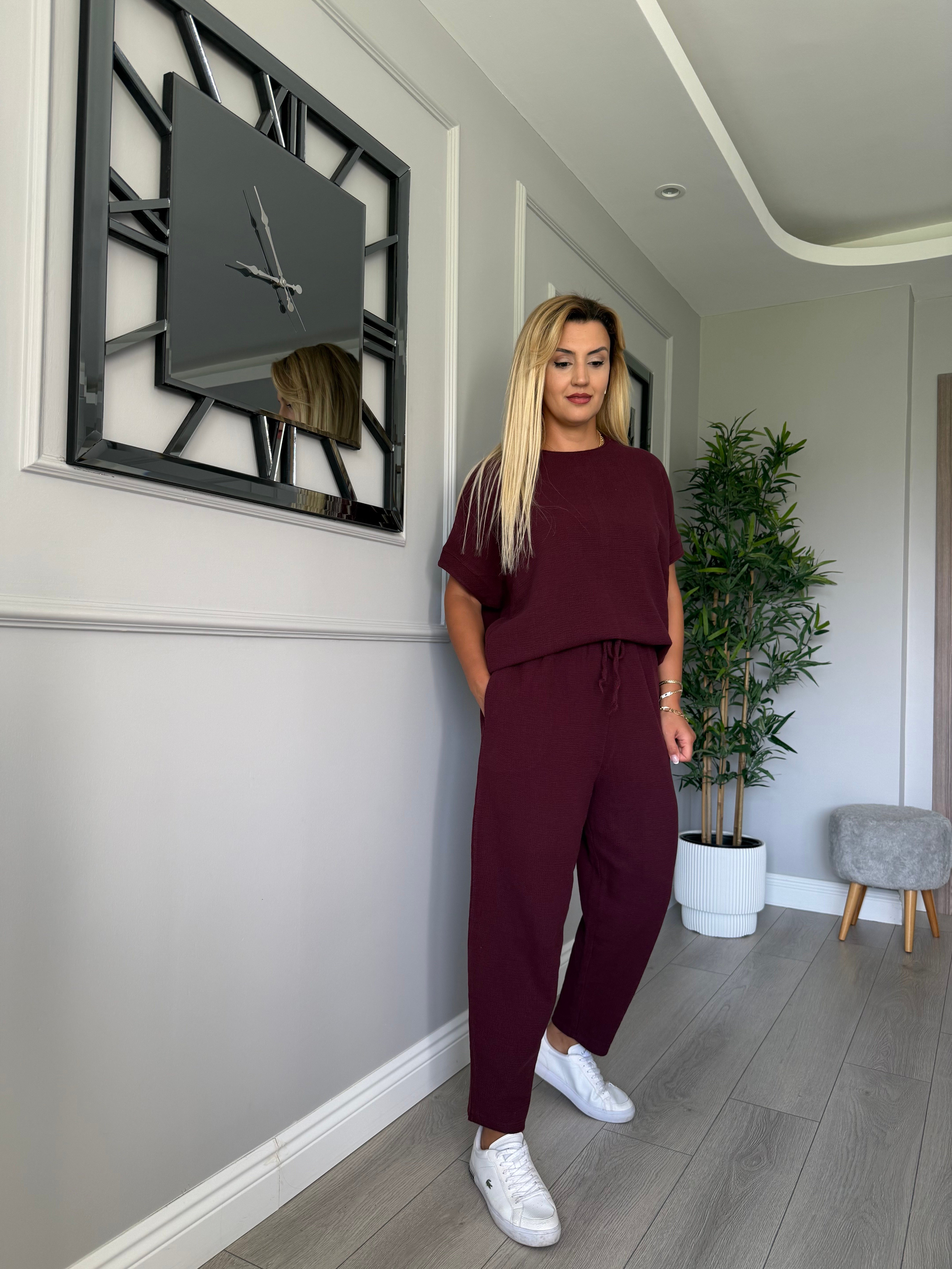 Premium kalite natural keten takım bordo