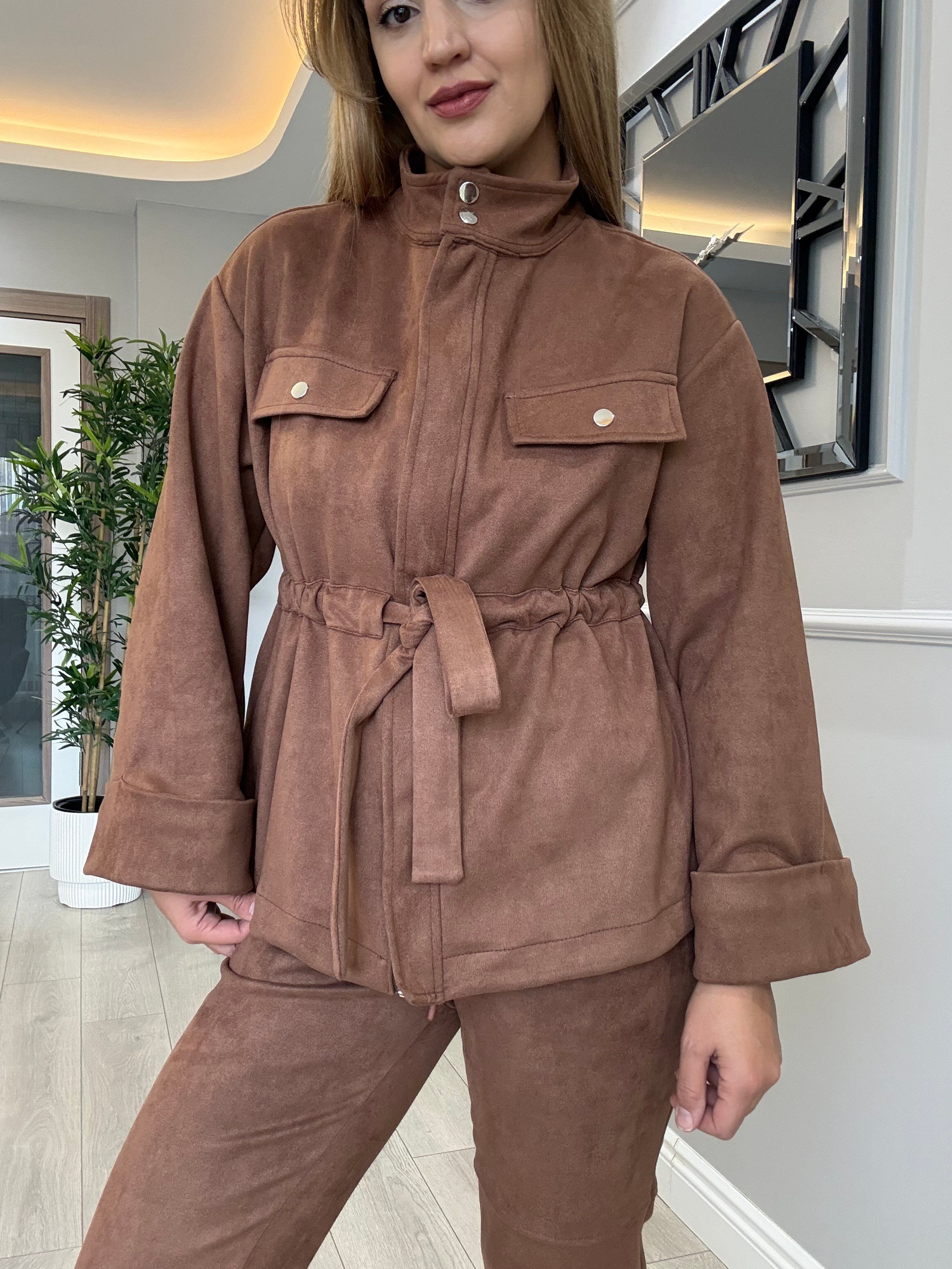 Premium kalite süet takım - taba