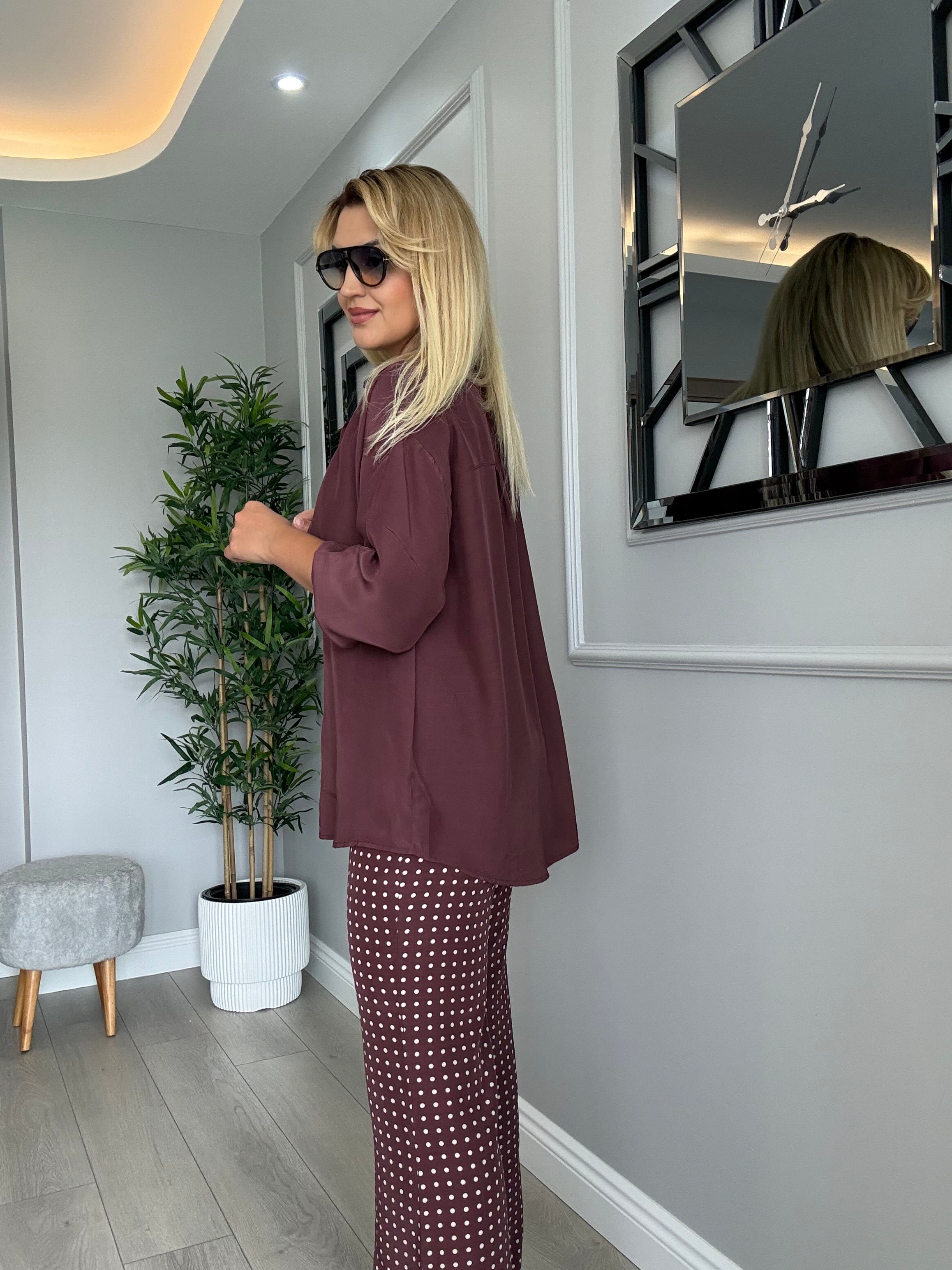 Premium kalite tensel gömlek , pantolon takım bordo 