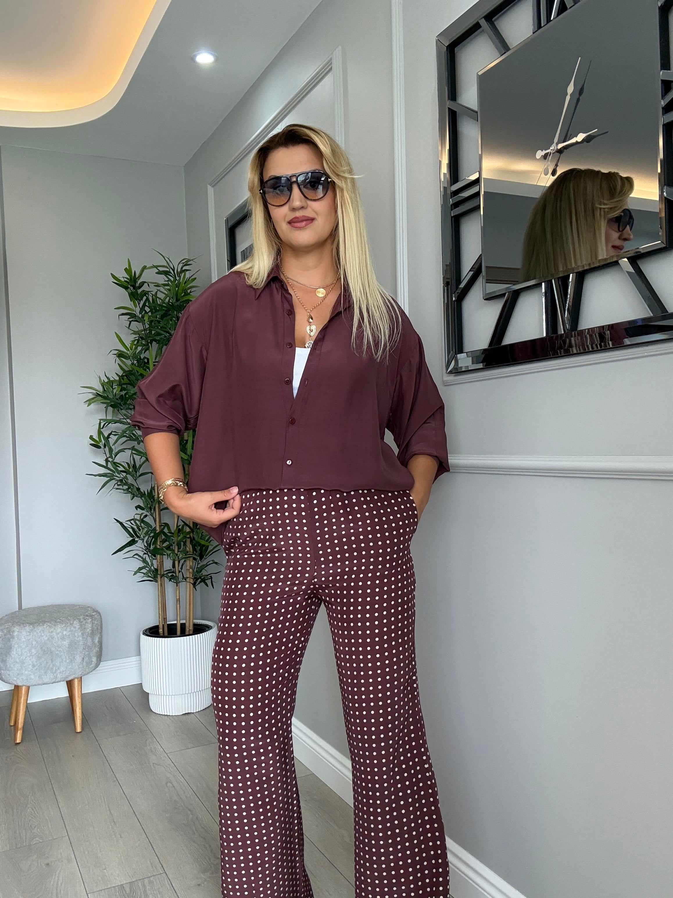 Premium kalite tensel gömlek , pantolon takım bordo 