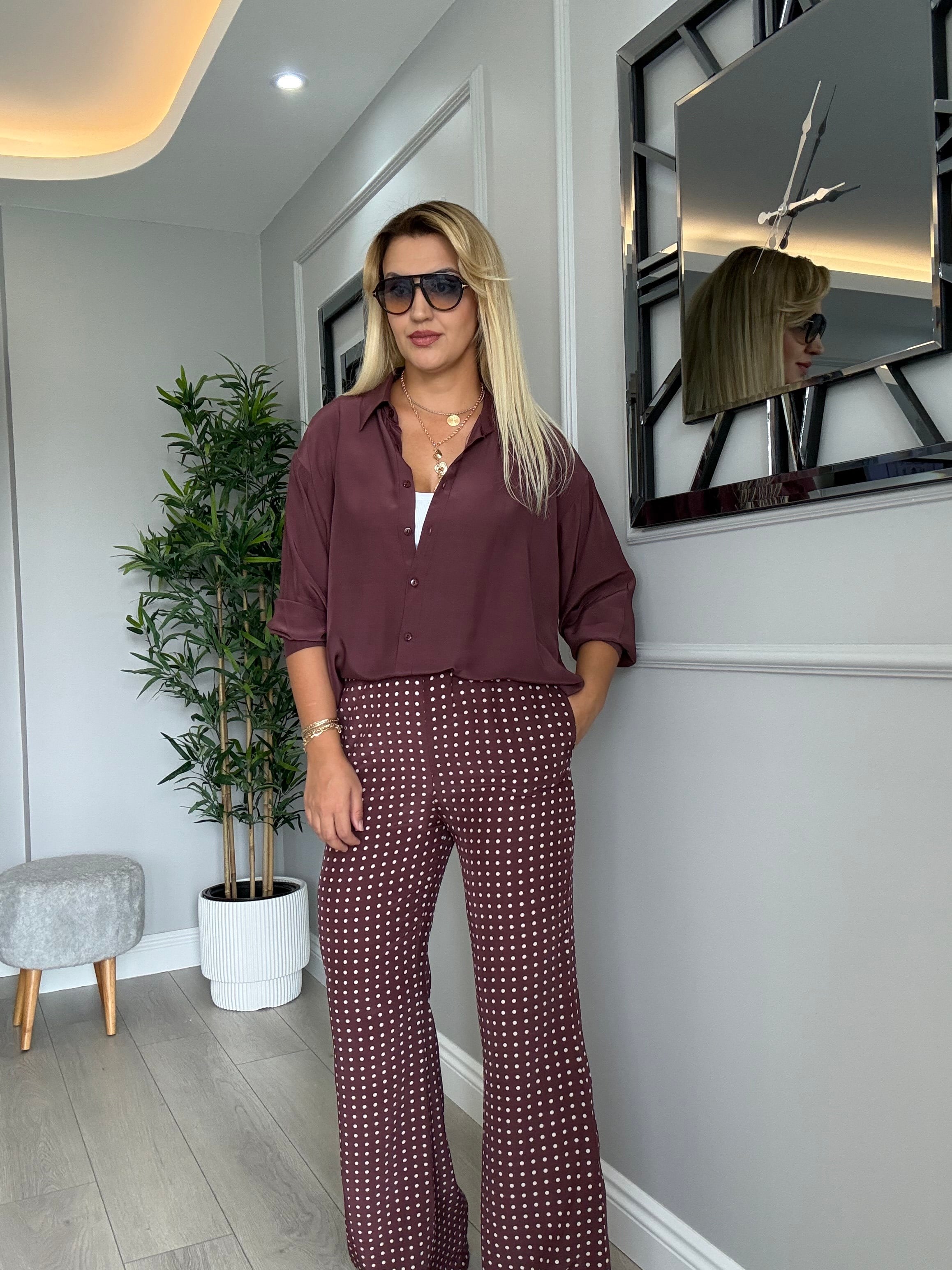Premium kalite tensel gömlek , pantolon takım bordo 
