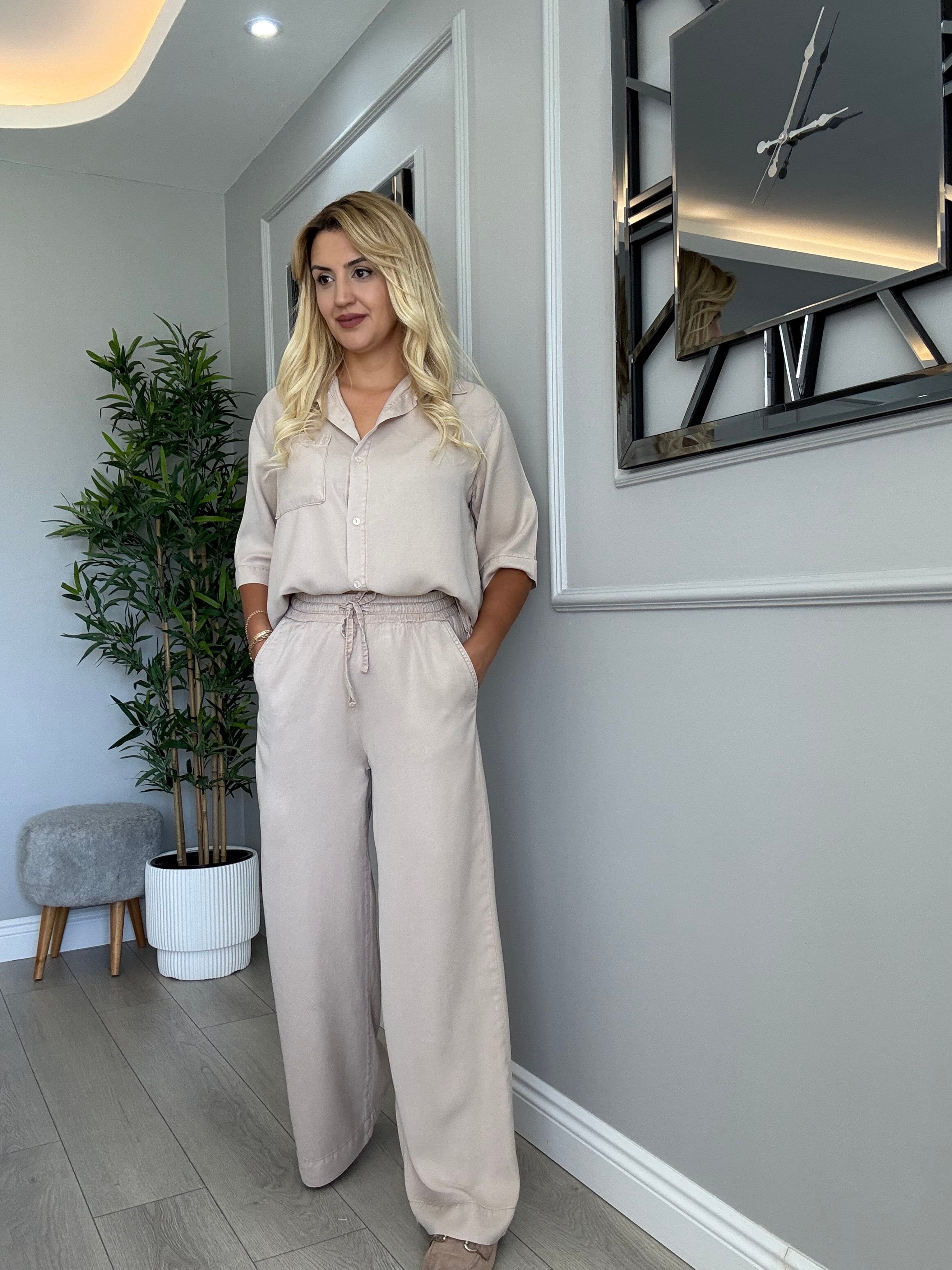 Premium kalite yumuşacık pamuklu tensel takım bej