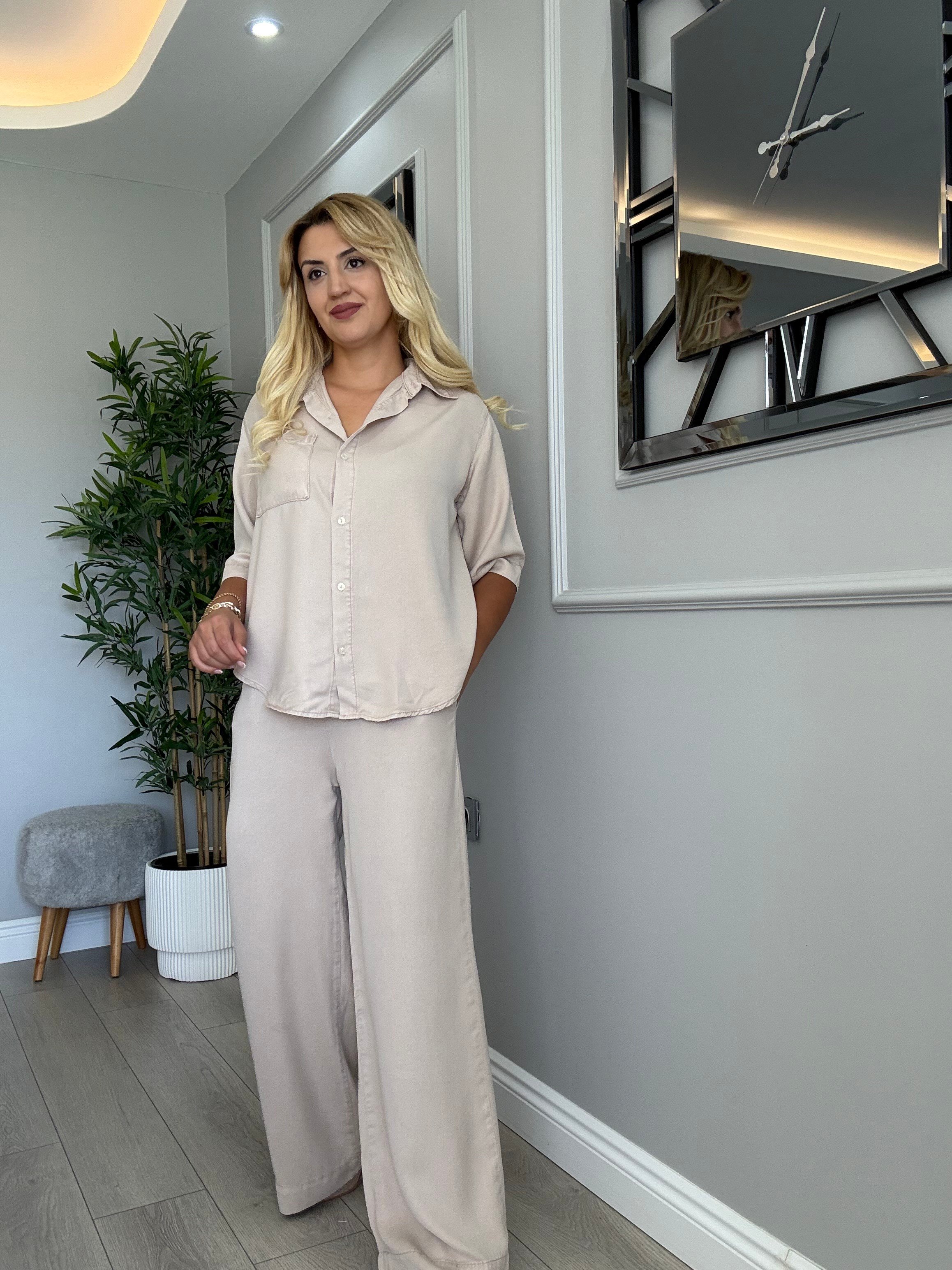 Premium kalite yumuşacık pamuklu tensel takım bej