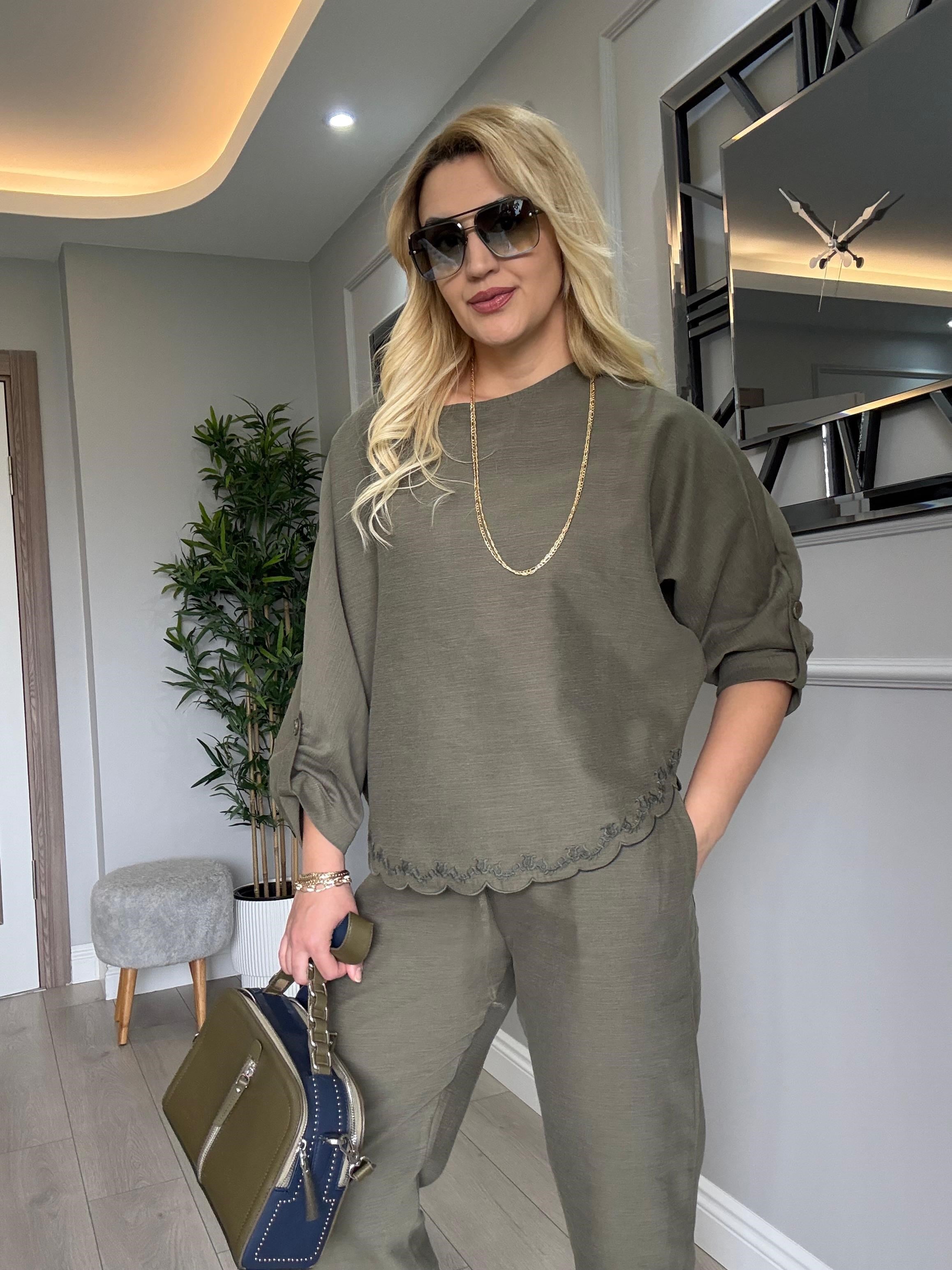 TİRİL TİRİL NATURAL KETEN NAKIŞLI TAKIM