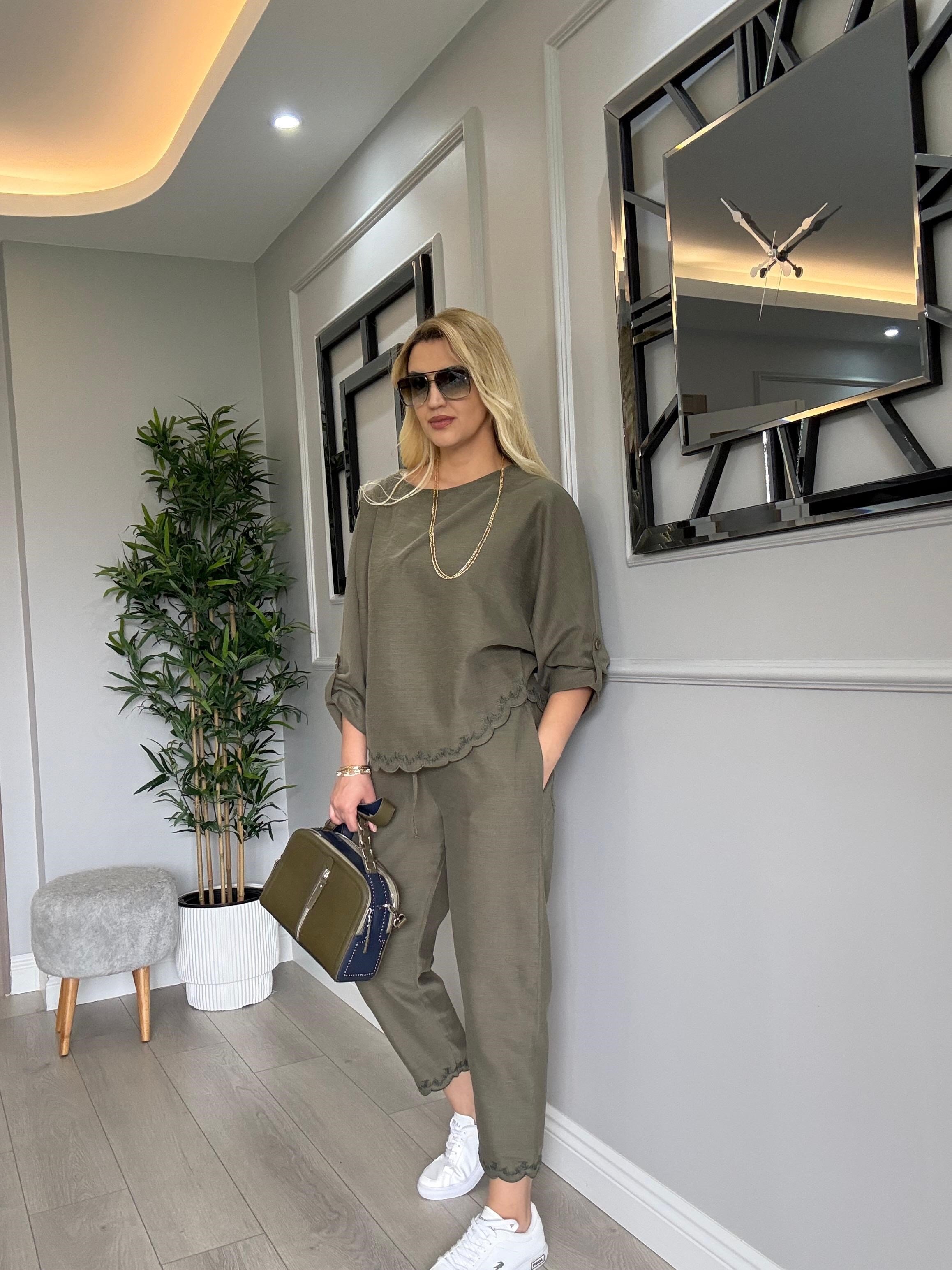 TİRİL TİRİL NATURAL KETEN NAKIŞLI TAKIM