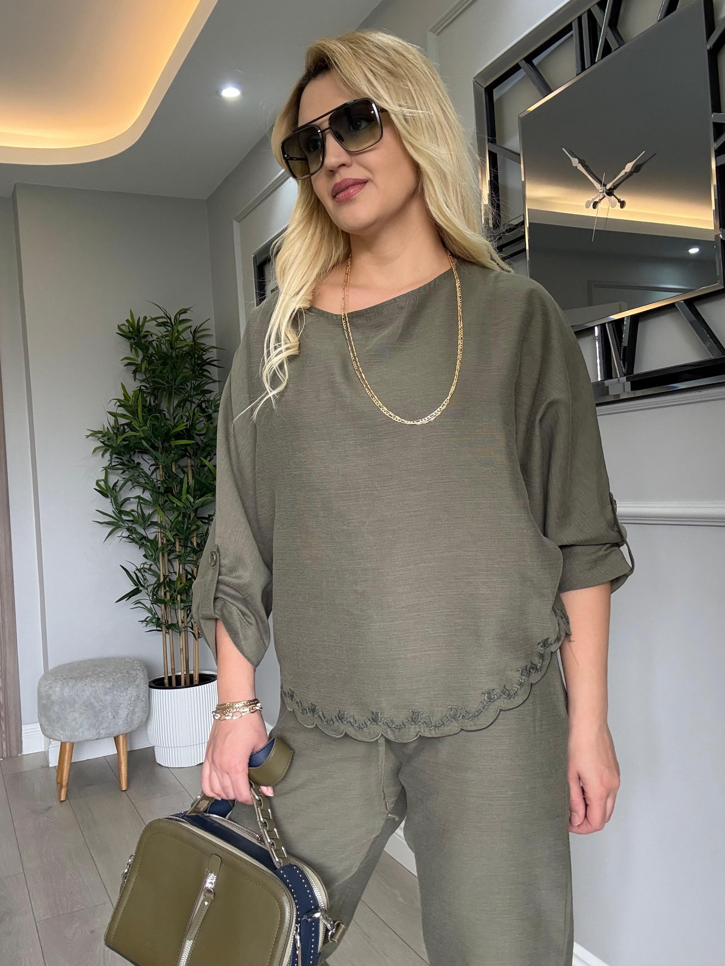 TİRİL TİRİL NATURAL KETEN NAKIŞLI TAKIM
