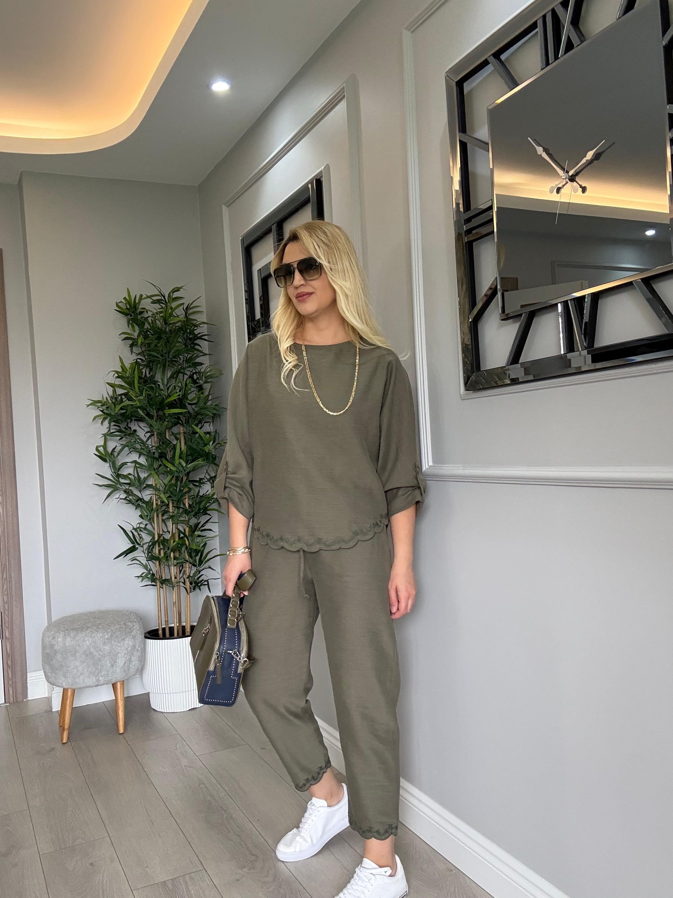 TİRİL TİRİL NATURAL KETEN NAKIŞLI TAKIM