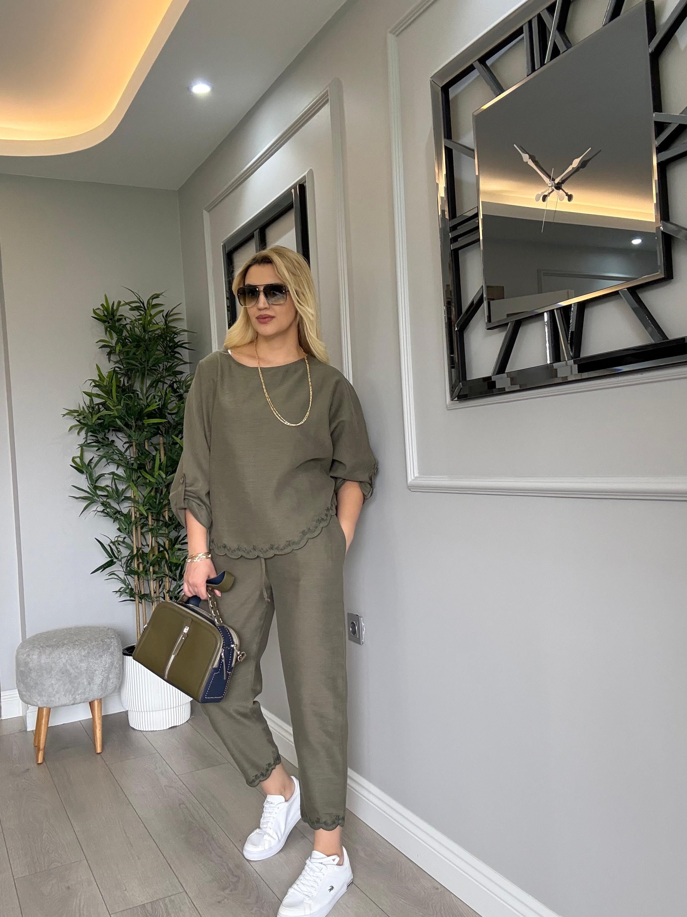TİRİL TİRİL NATURAL KETEN NAKIŞLI TAKIM
