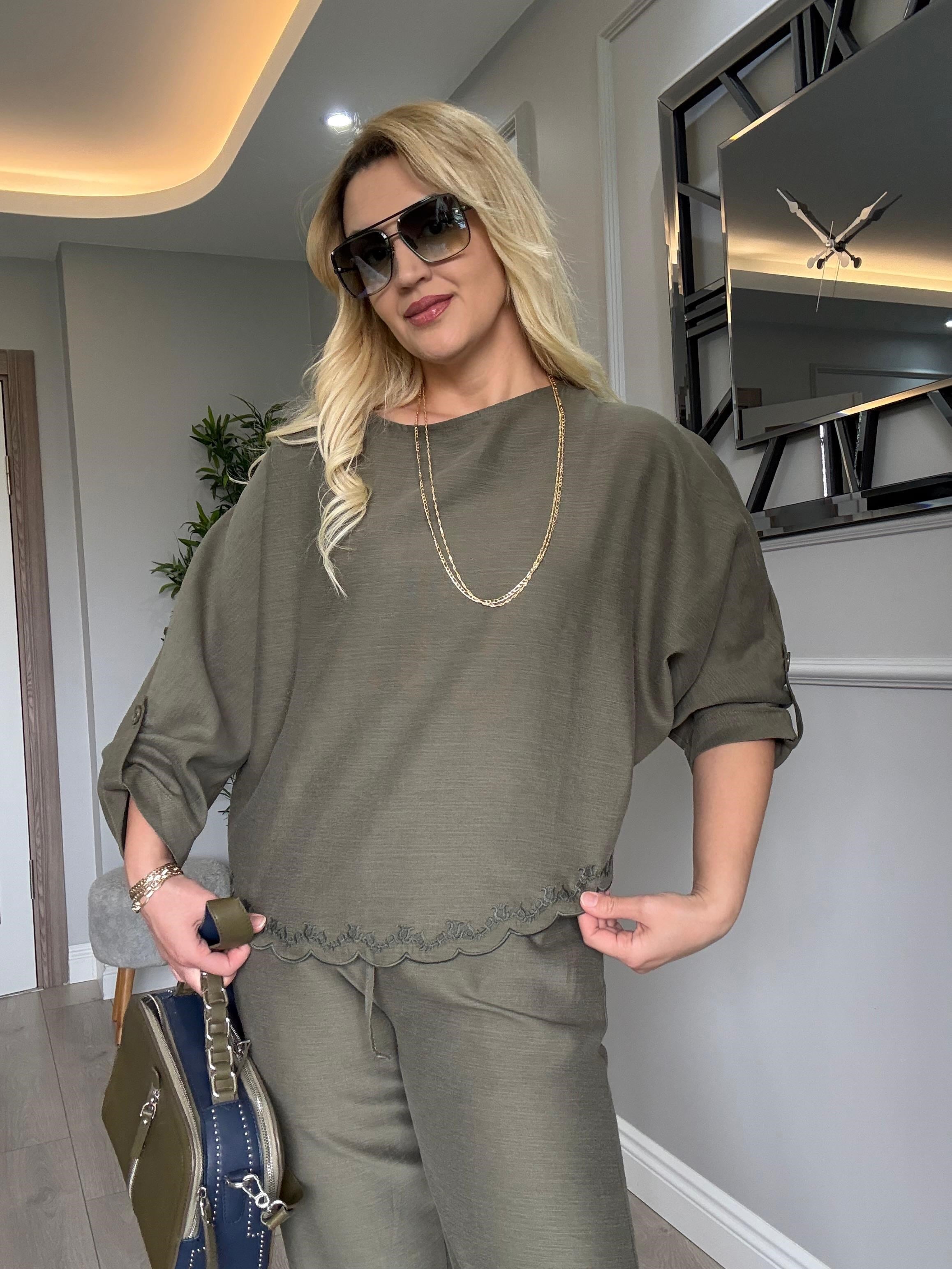 TİRİL TİRİL NATURAL KETEN NAKIŞLI TAKIM