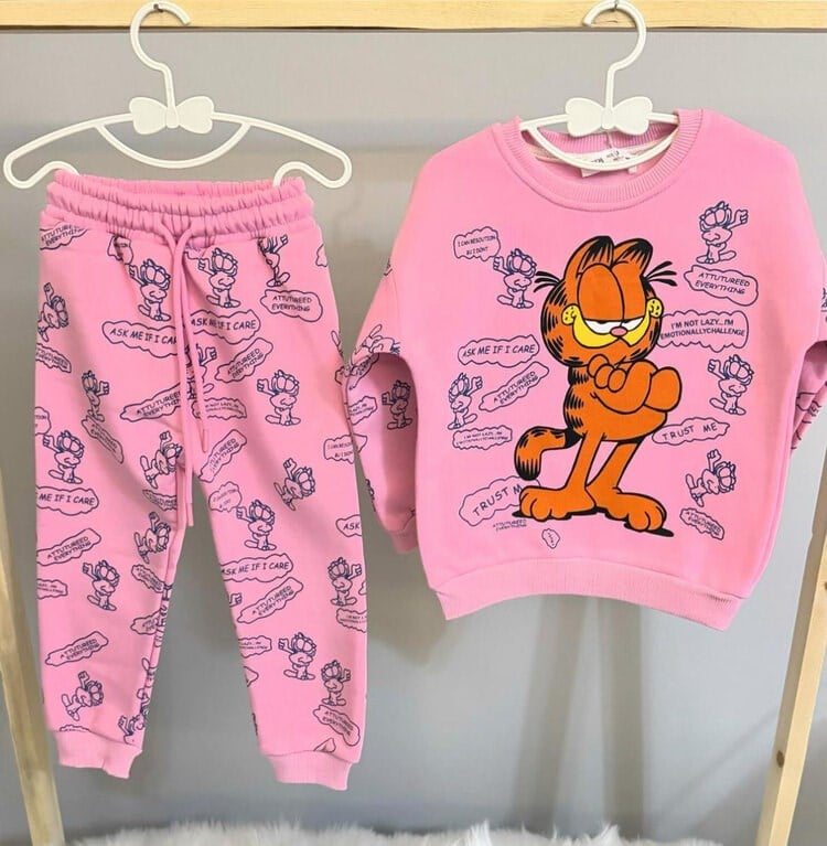 Pembe Garfield Baskılı 2'li Kız Takımı