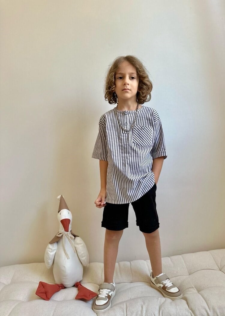 Siyah Müslin Şortlu Takım