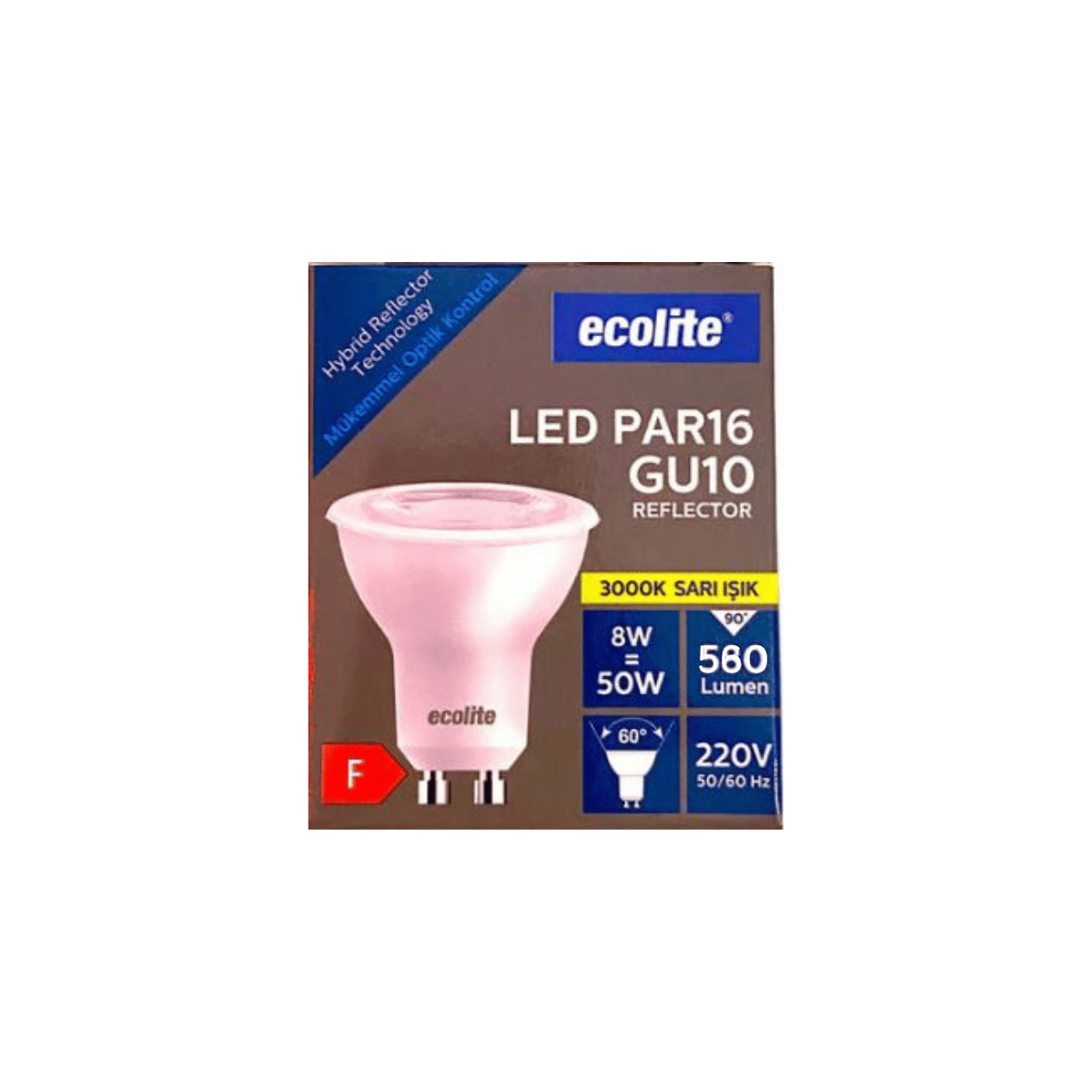 ECOLITE 8W PAR16 GU10 LED REFLEKTÖR AMPUL 560L 6500K E27 BEYAZ IŞIK 