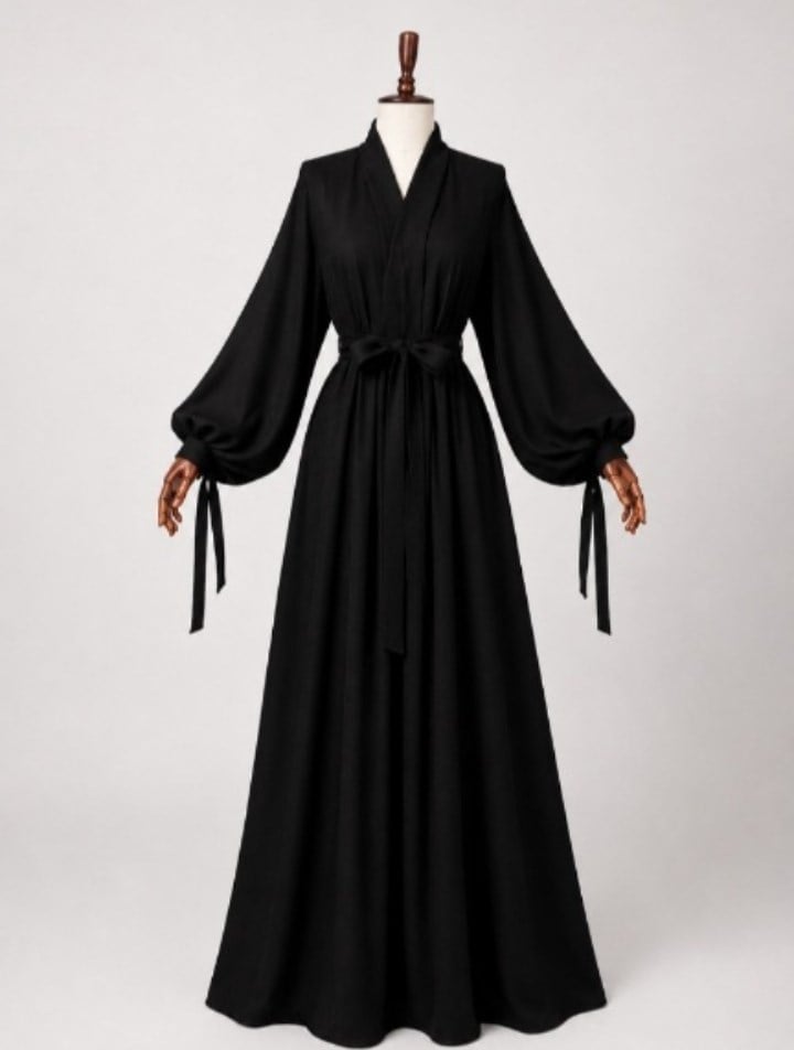 Abaya Zara Krep Kumaştan Bağlamalı Kol Detaylı 