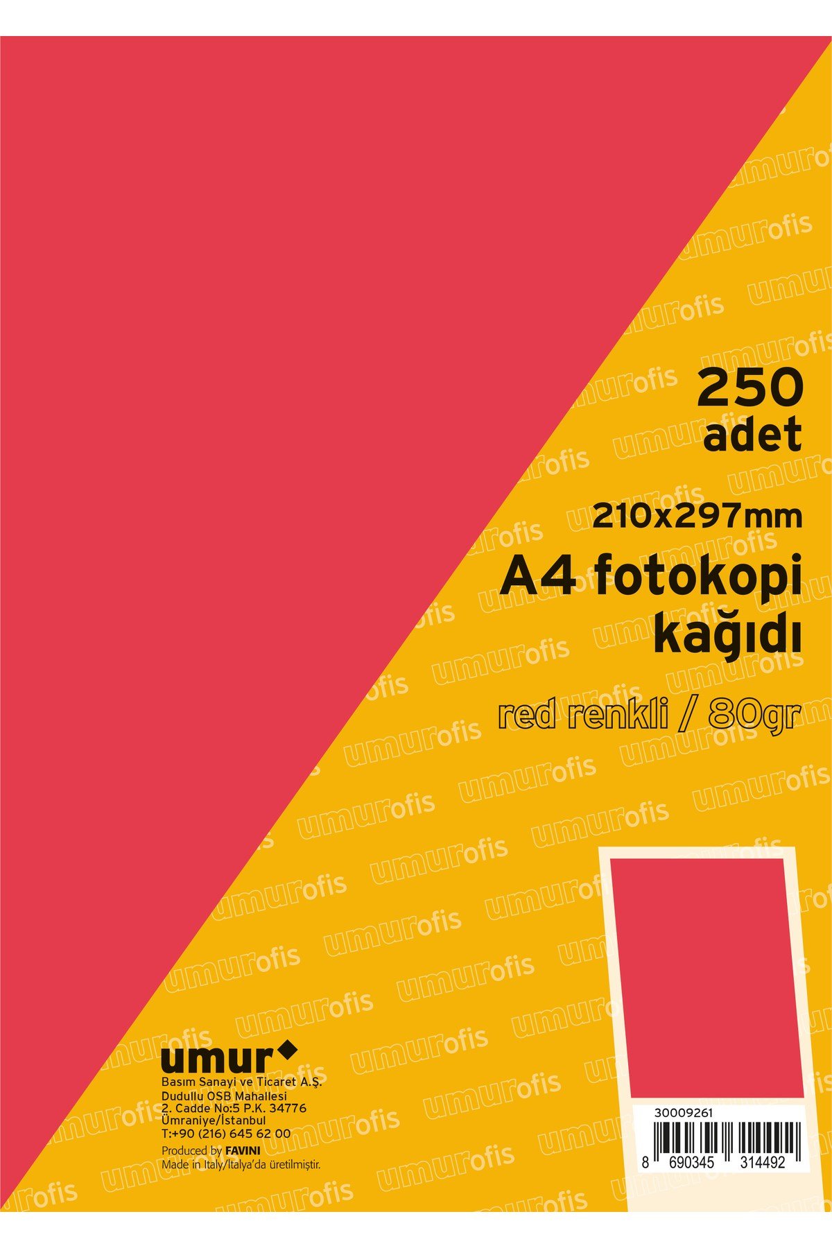 250 Lİ A4 RENKLİ FOTOKOPİ KAĞIDI RED 250