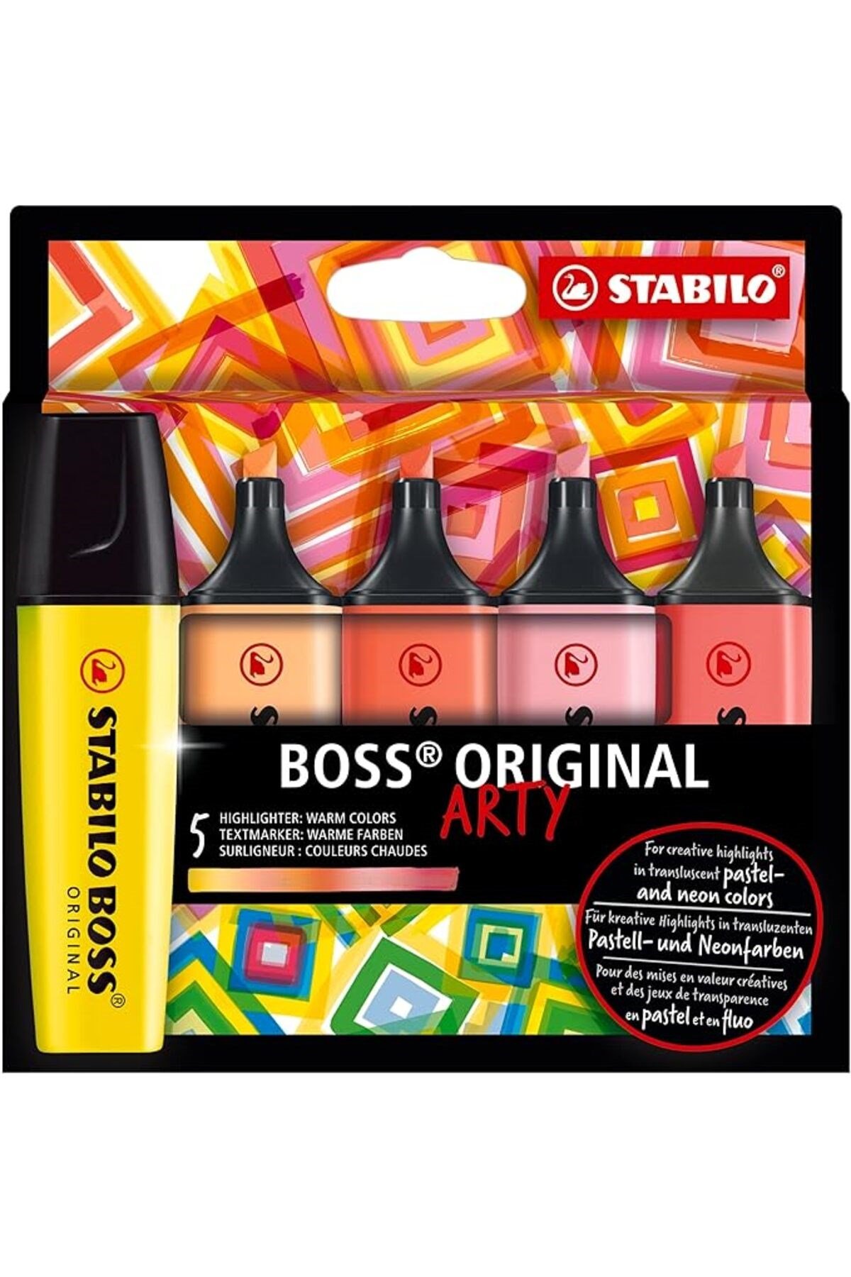 BOSS ORIGINAL ARTY - Fosforlu Kalem 5'li Paket - Sıcak Renkler