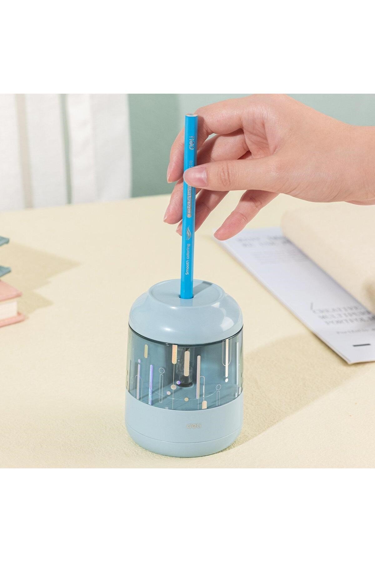 Deli Elektrikli Masa Üstü Pastel Mavi Kalemtraş H508-BL