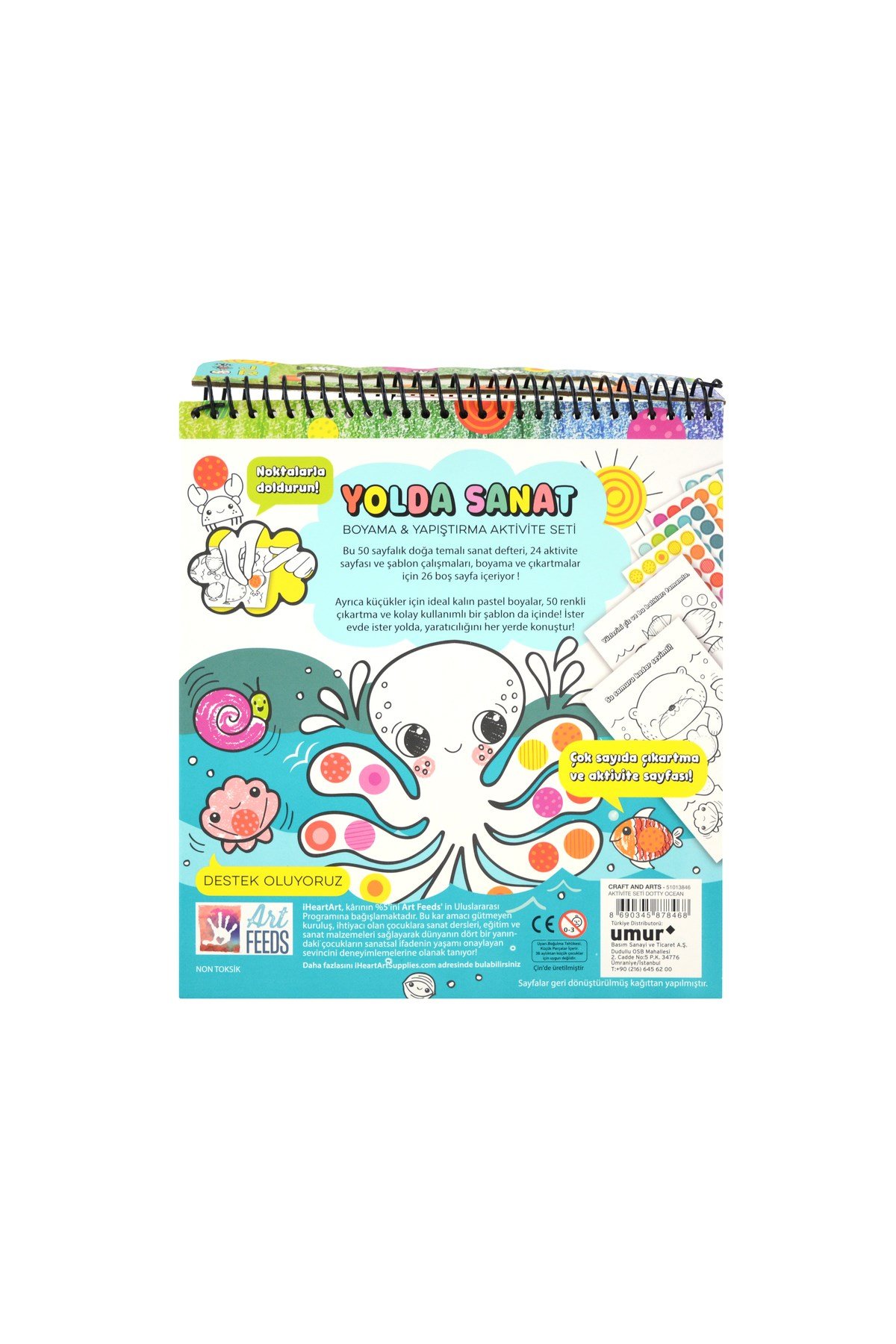 DOTTY OCEAN BOYAMA VE YAPIŞTIRMA AKTİVİTE SETİ ( 50 SAYFA 8 PASTEL BOYA DAHİL)