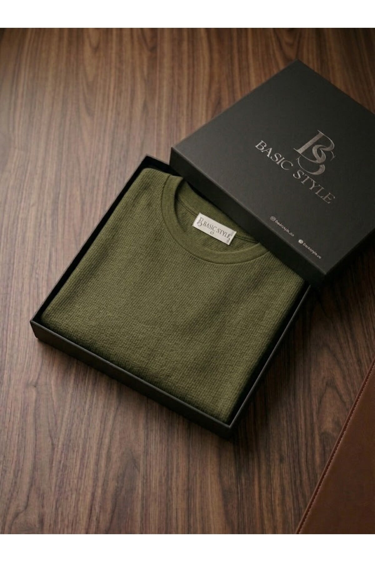 Basic Style Unisex Haki Waffle Kumaş Basic Tişört T-Shirt