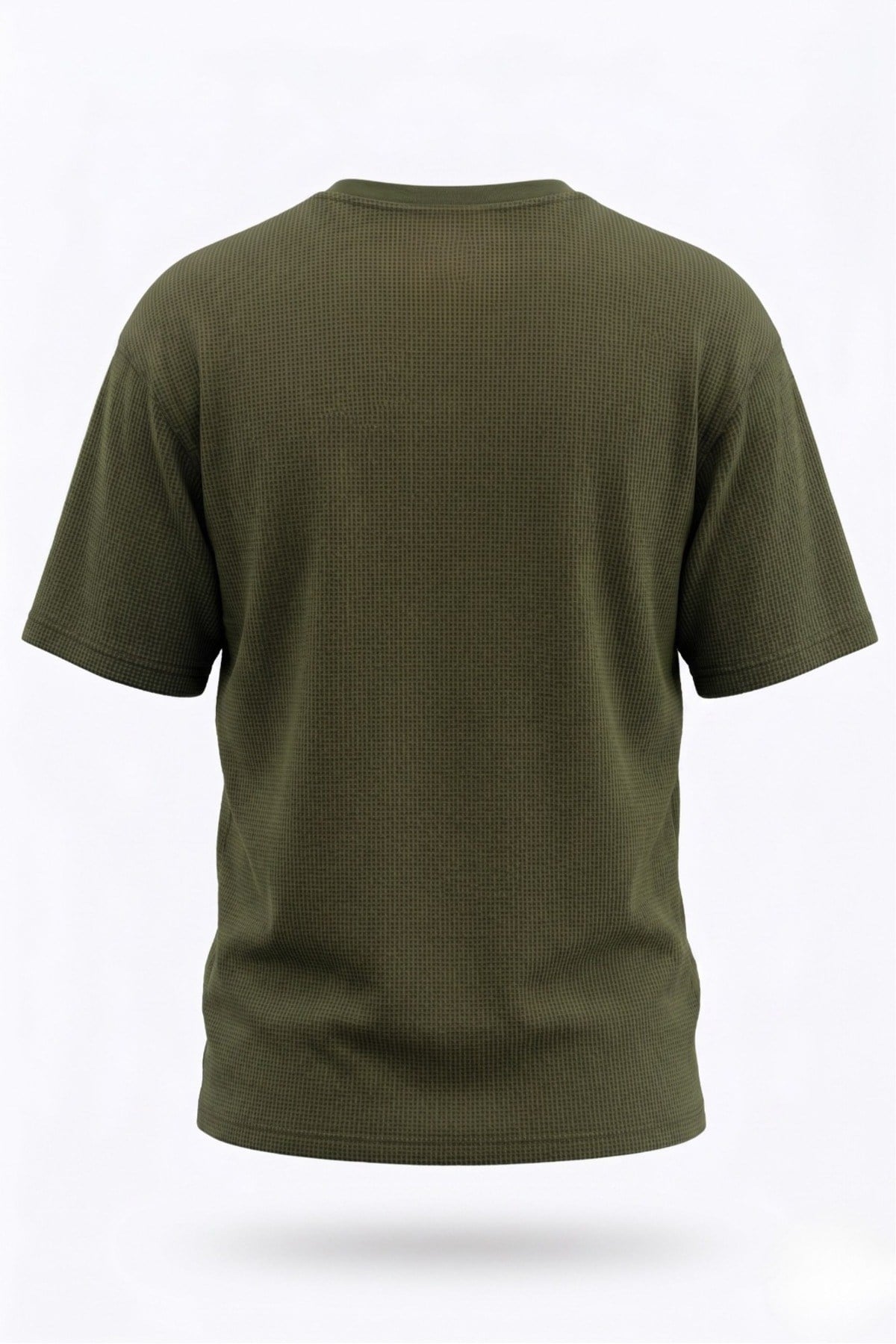 Basic Style Unisex Haki Waffle Kumaş Basic Tişört T-Shirt