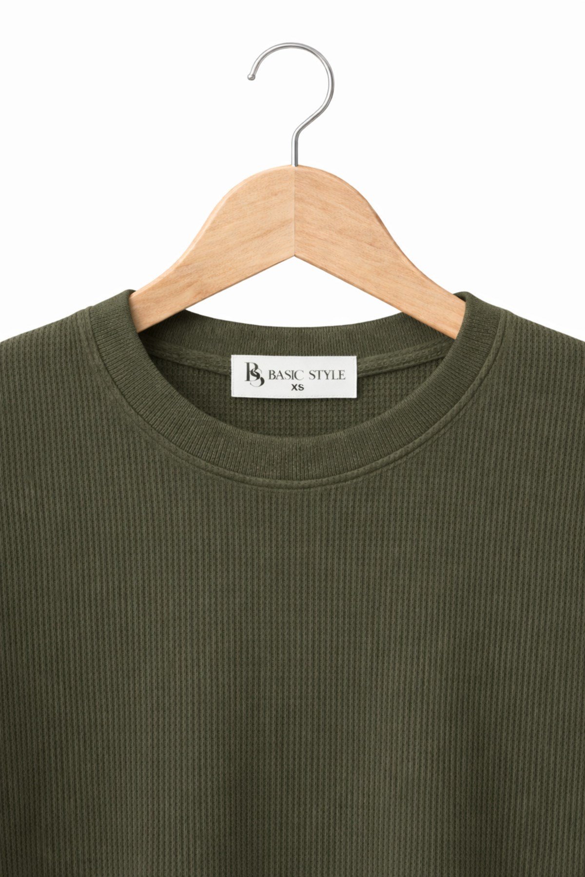 Basic Style Unisex Haki Waffle Kumaş Basic Tişört T-Shirt