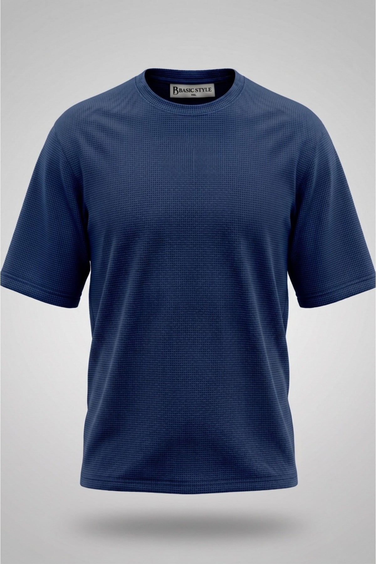 Basic Style Unisex Lacivert Waffle Kumaş Basic Tişört T-Shirt