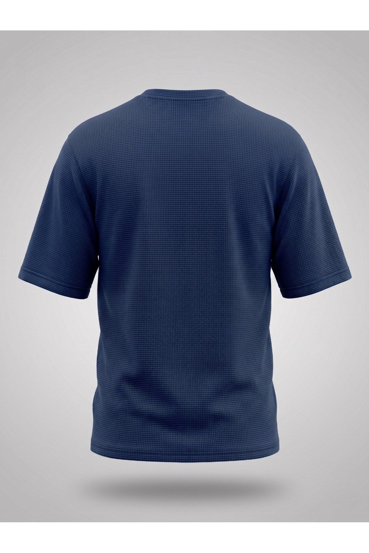 Basic Style Unisex Lacivert Waffle Kumaş Basic Tişört T-Shirt