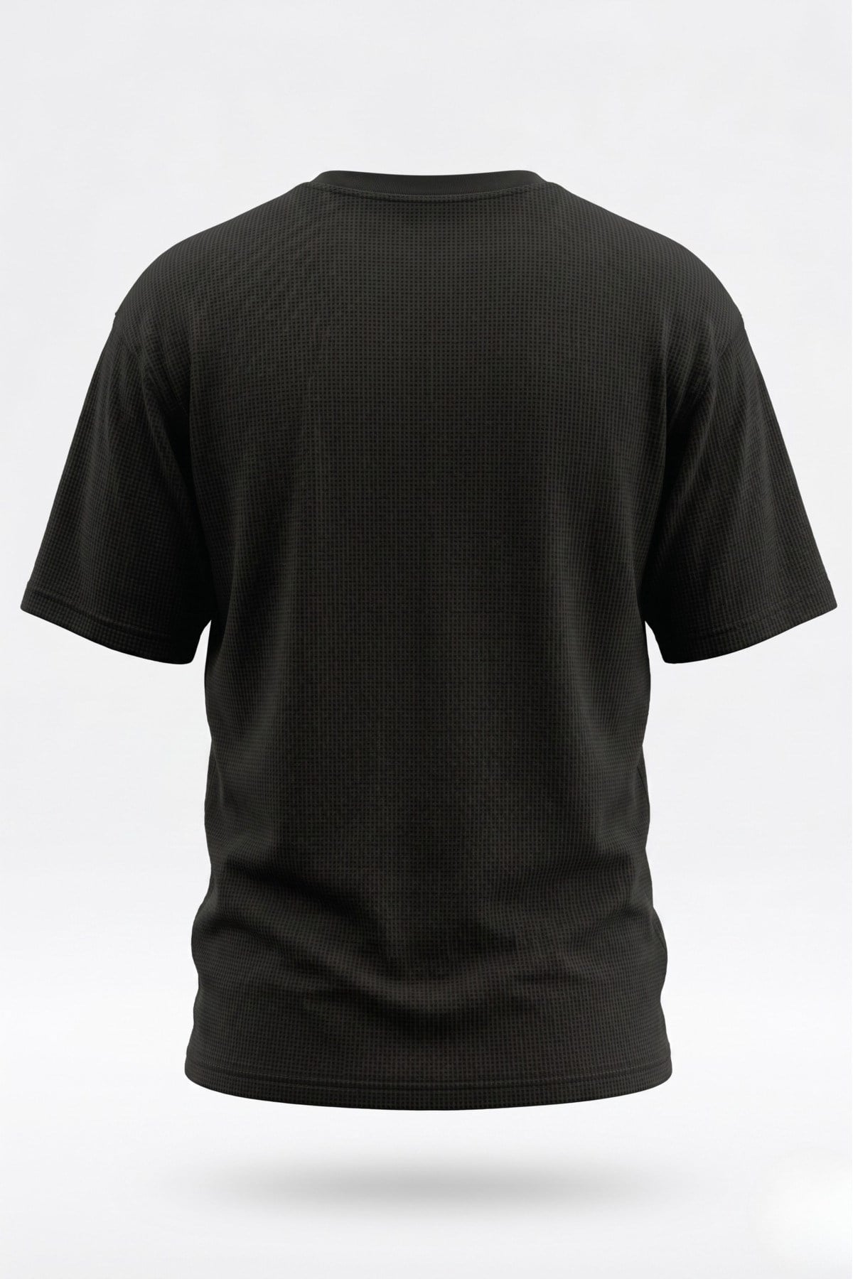 Basic Style Unisex Siyah Waffle Kumaş Basic Tişört T-Shirt