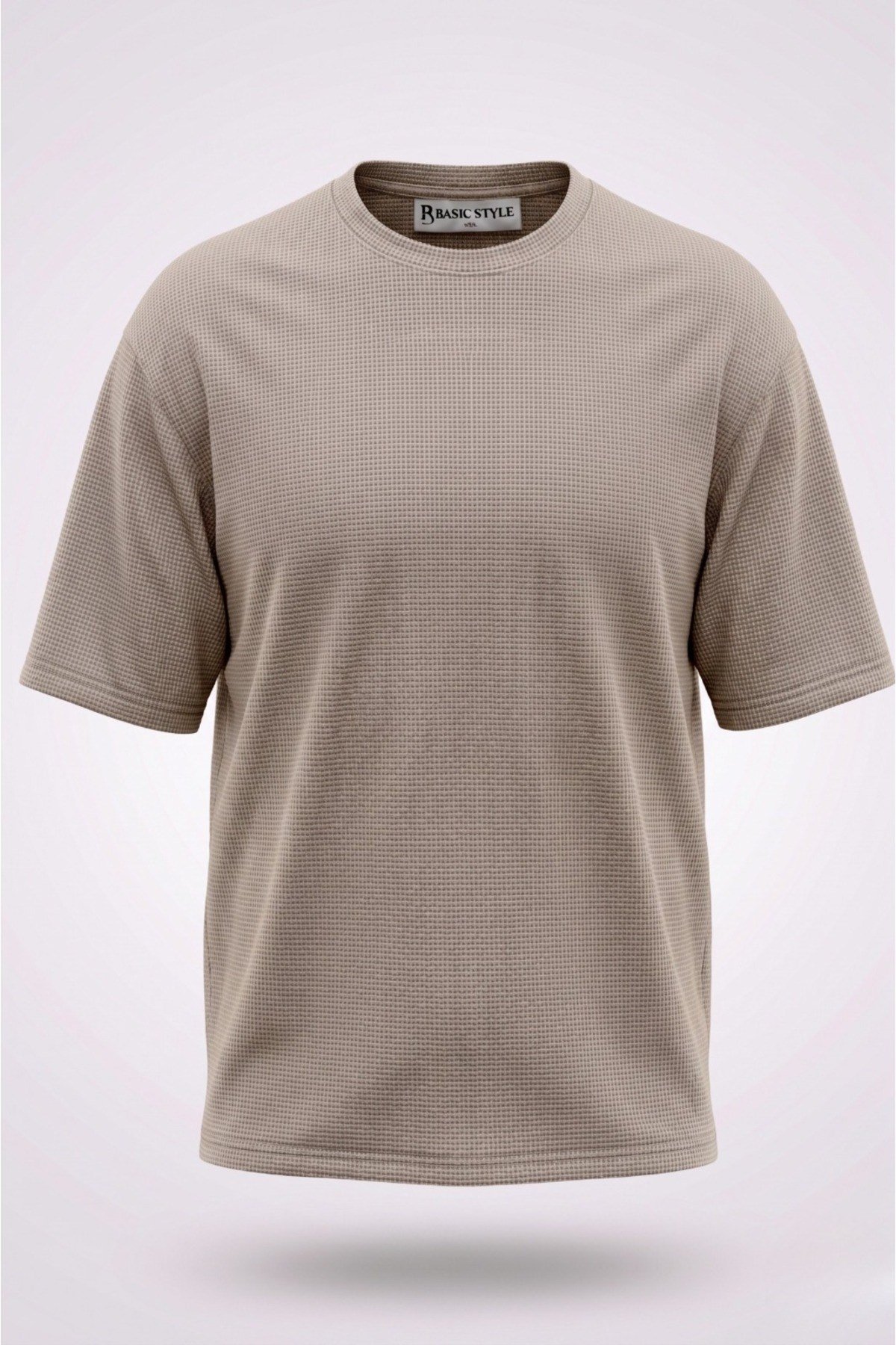 Basic Style Unisex Waffle Kumaş Basic Tişört T-Shirt