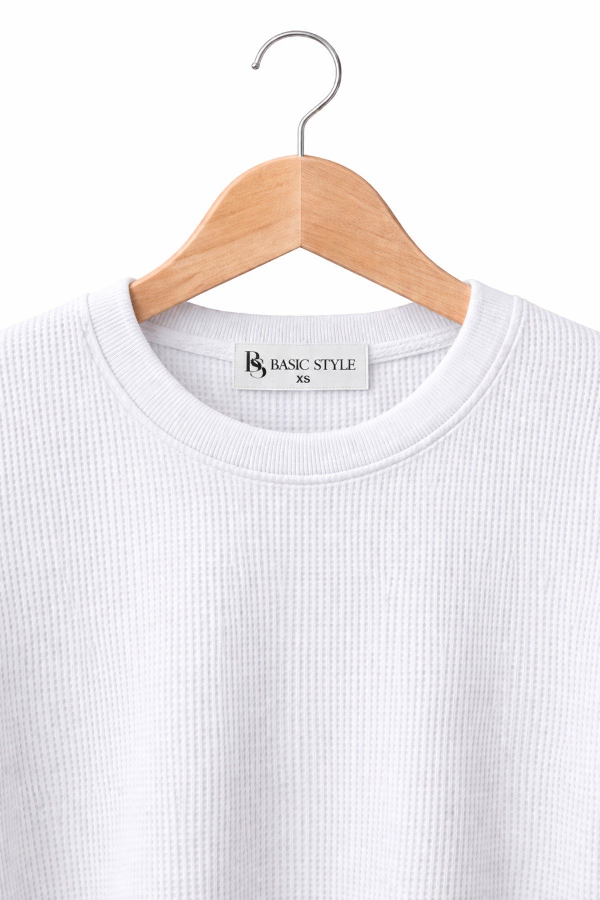 Unisex Beyaz Waffle Kumaş Basic Tişört T-shirt
