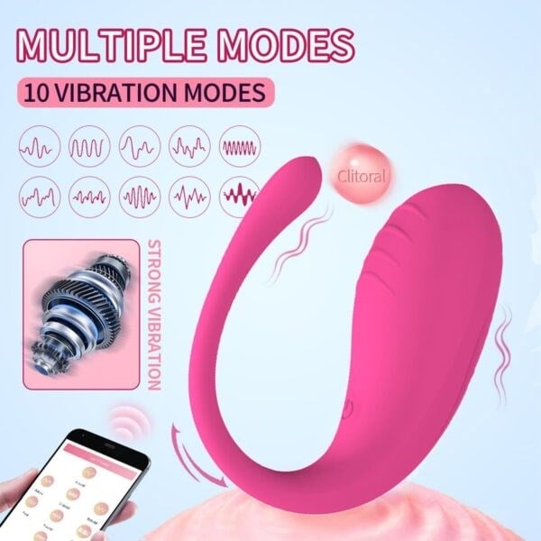 Bluetooth Telefon Kontrollü Klitoris Uyarıcılı Su Geçirmez Vibratör Pembe