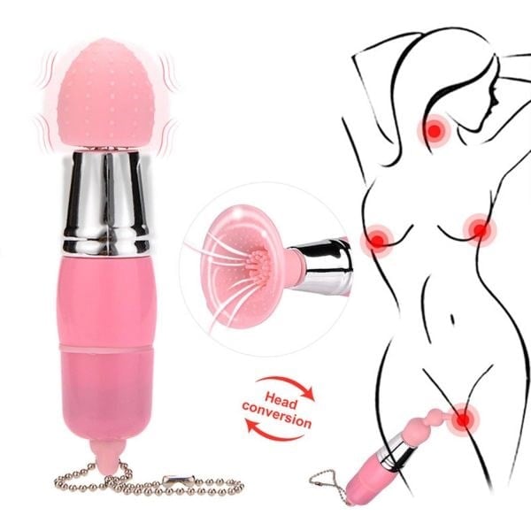 Premium 3 Başlıklı Mini Anahtarlık Vibratör Pembe