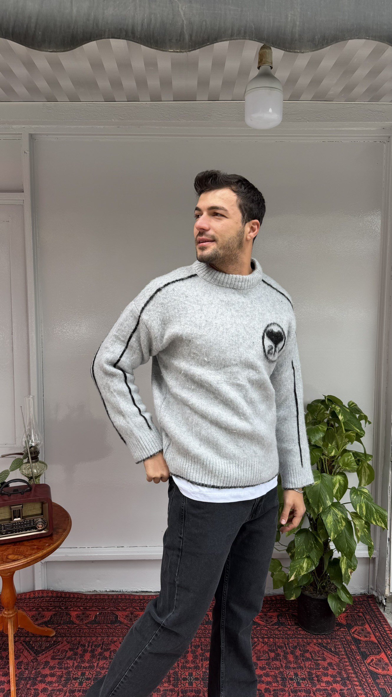 2512 Kalp Desenli Yün Kazak