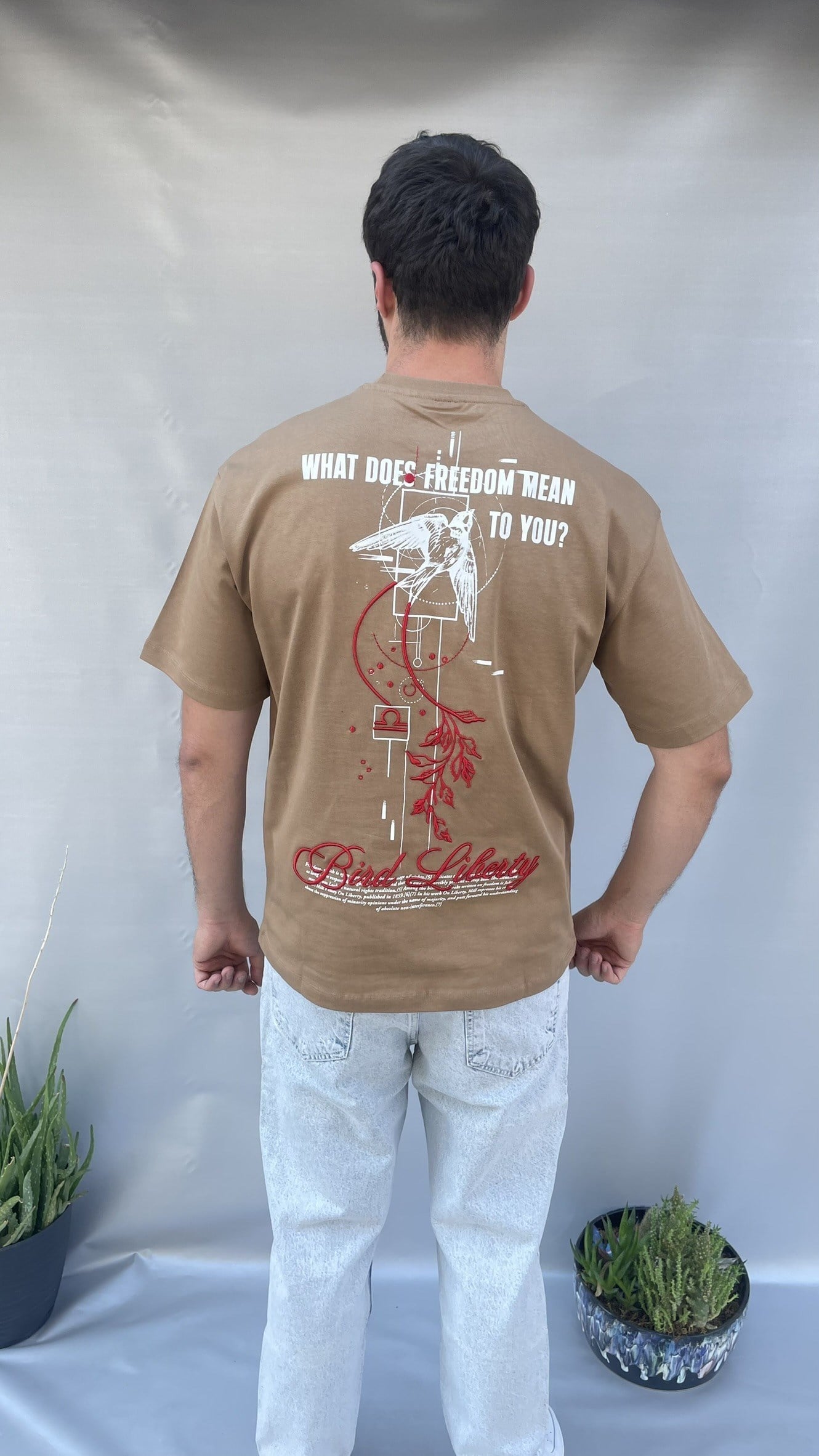 Bird Sırt Nakış Baskılı Oversize T-shirt