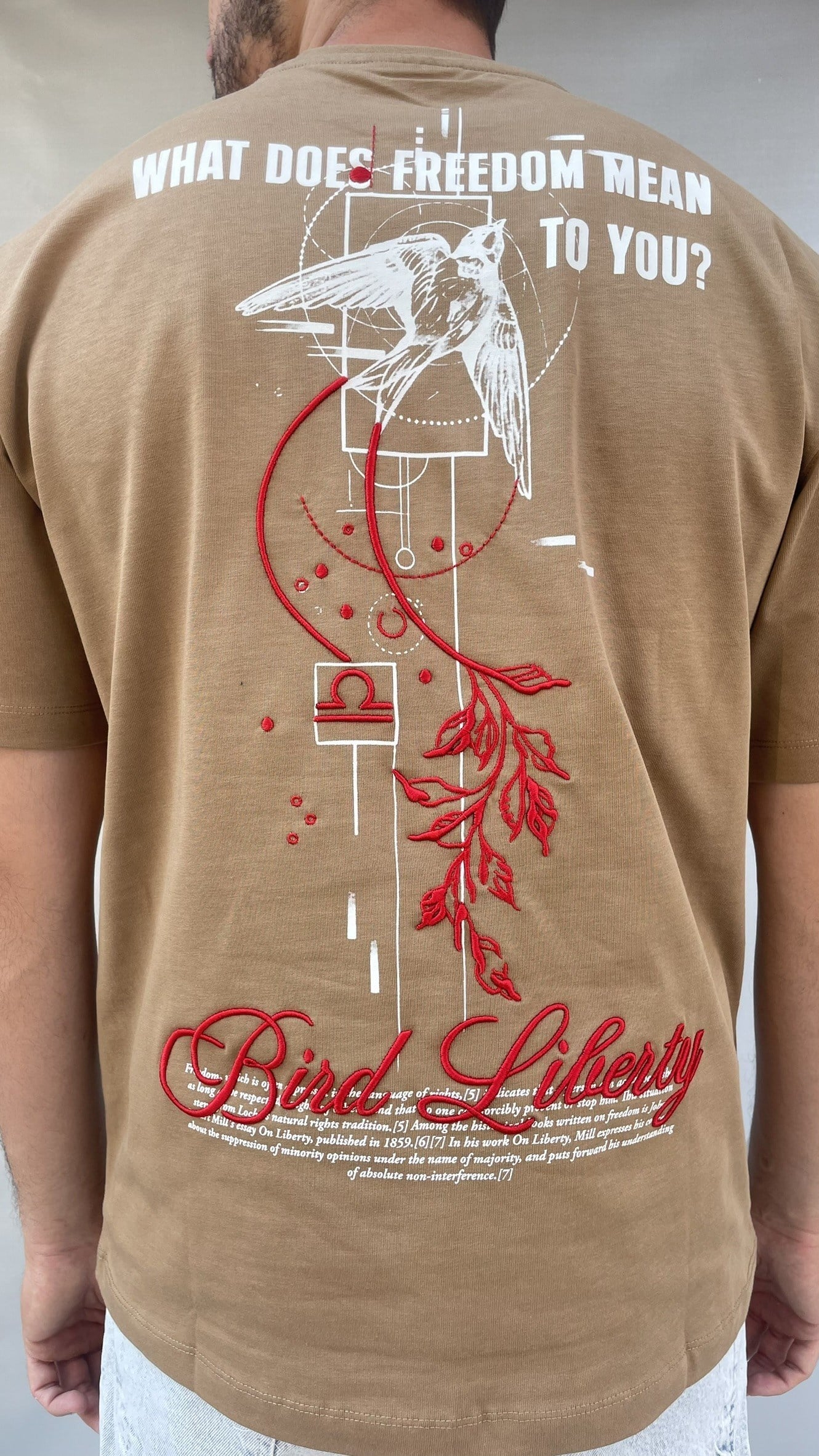 Bird Sırt Nakış Baskılı Oversize T-shirt