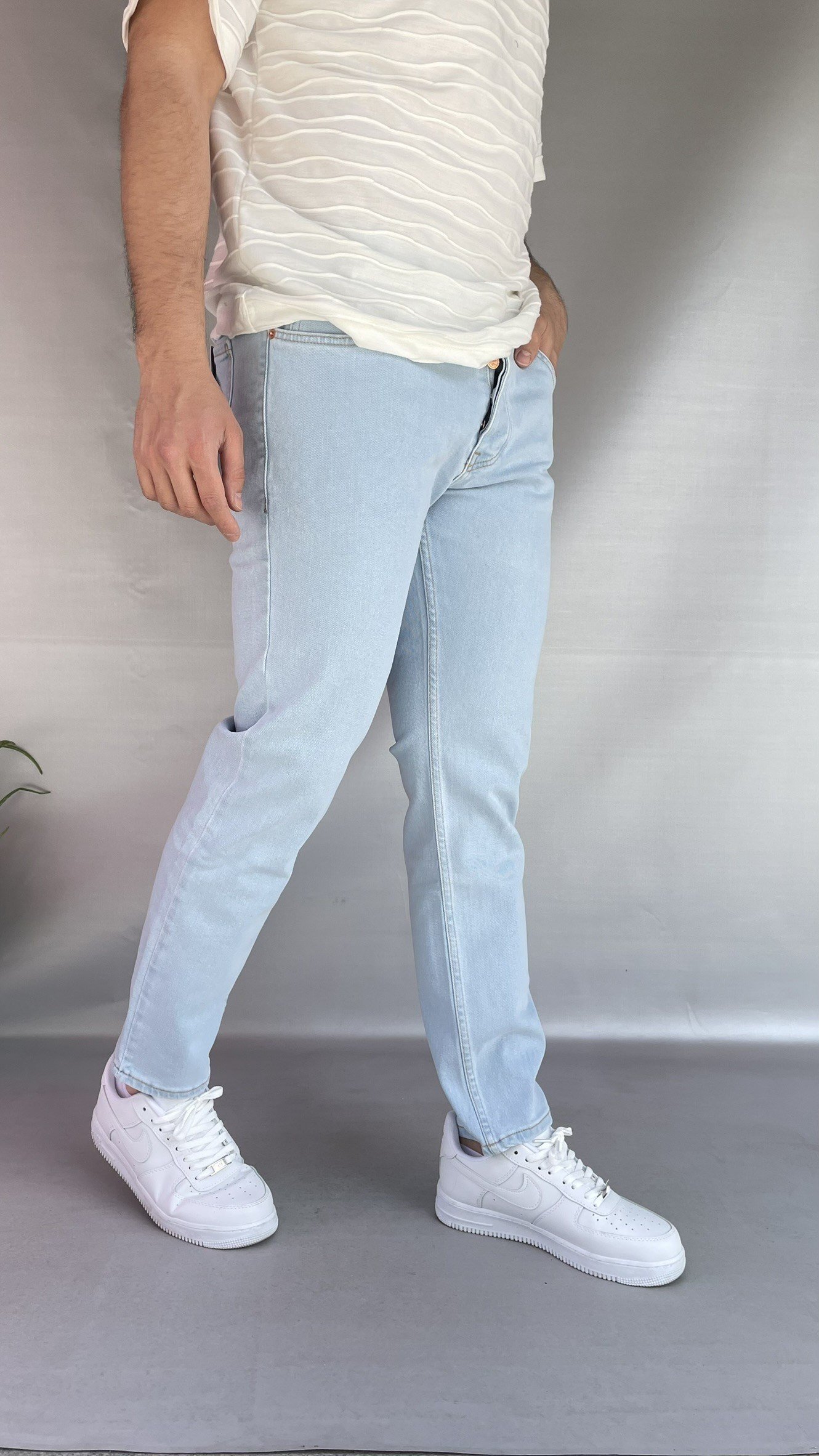 Buz Mavi Düz Slim Fit Jean