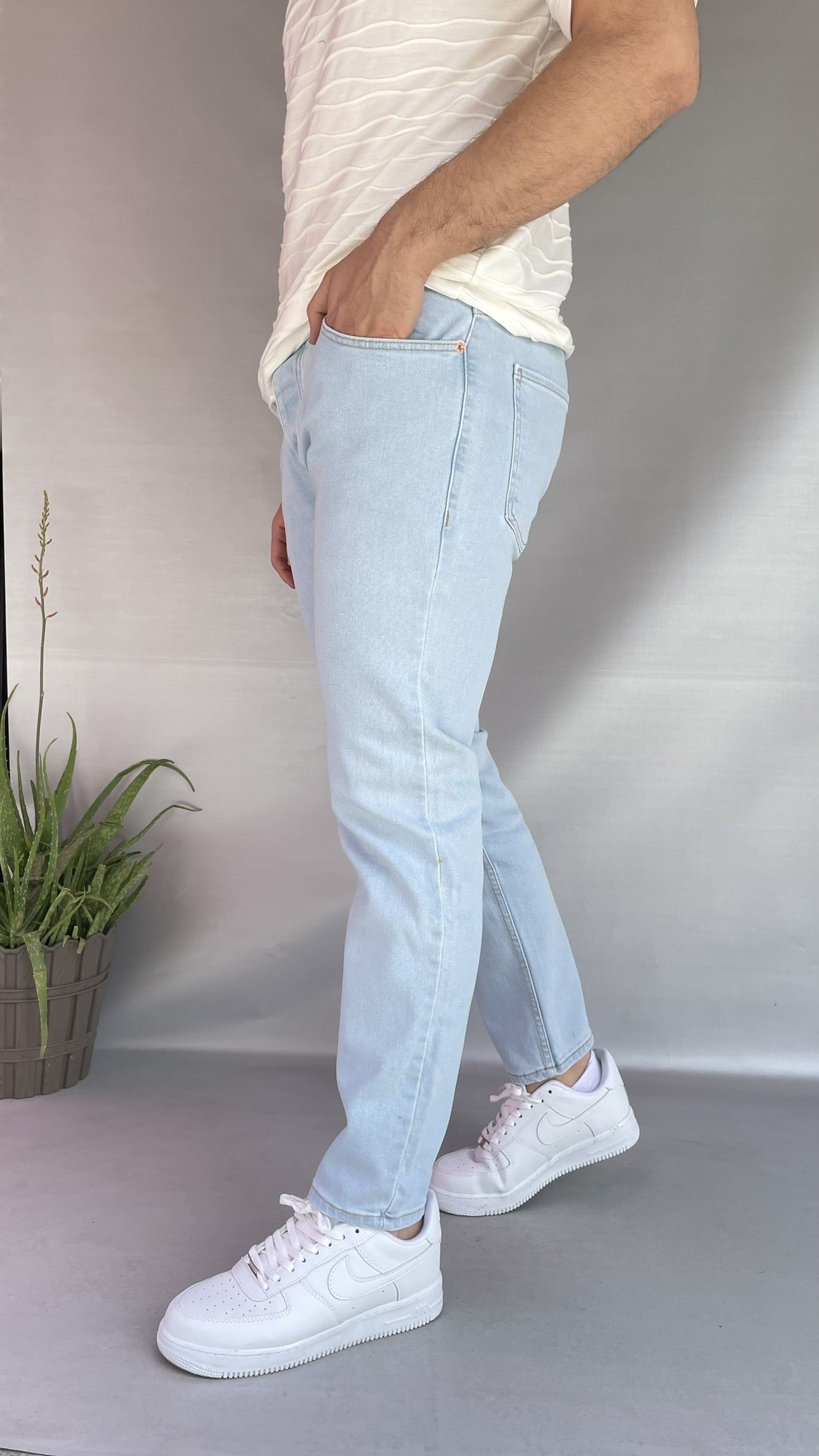 Buz Mavi Düz Slim Fit Jean