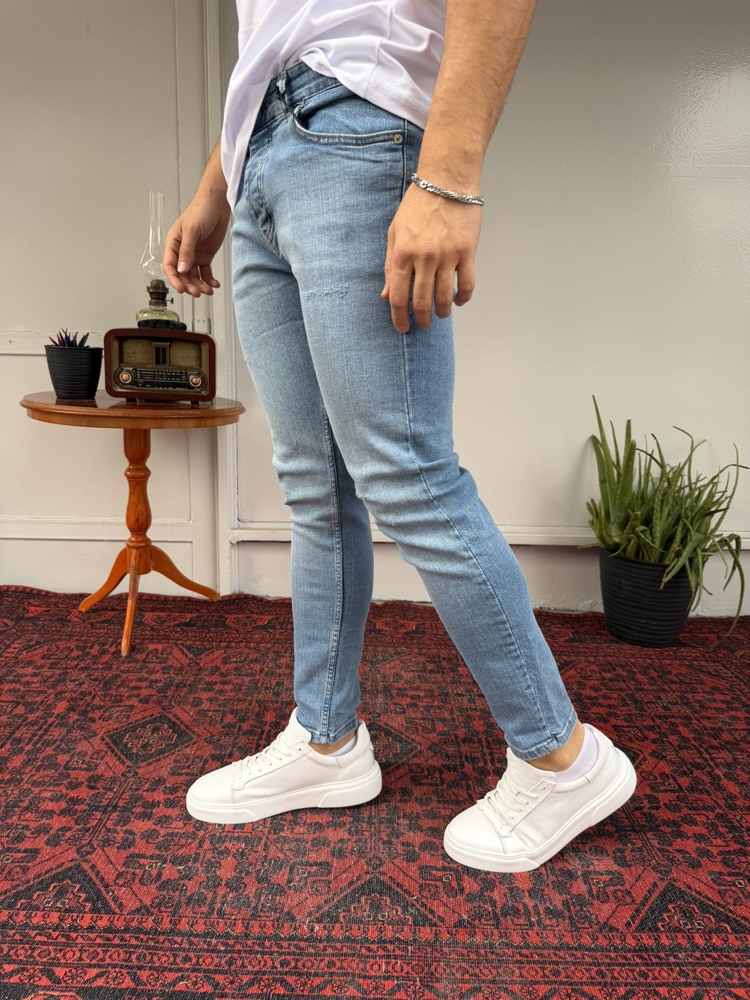 Buz Mavi Eskitme Detay SkinnyFit Jean