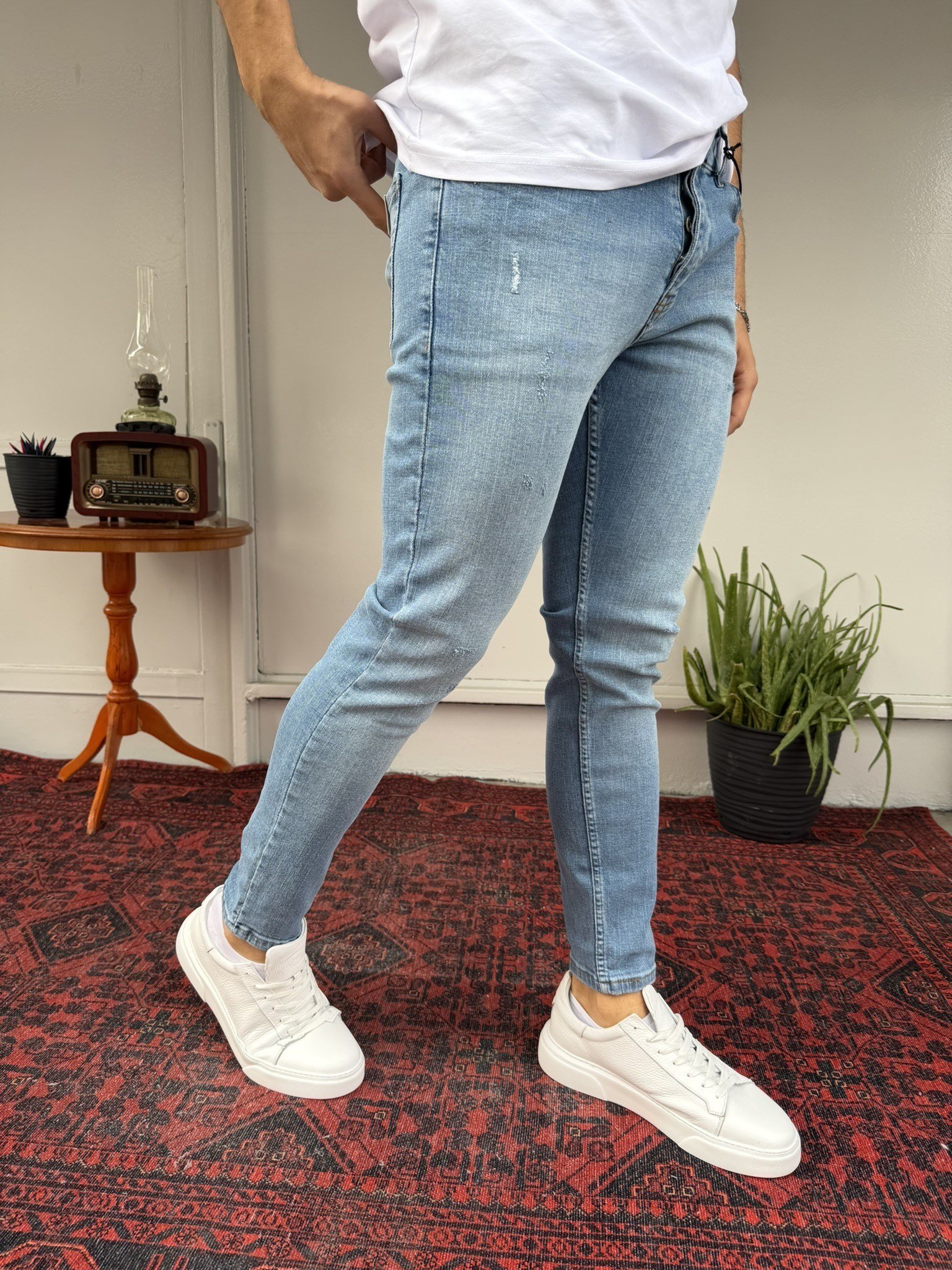 Buz Mavi Eskitme Detay SkinnyFit Jean