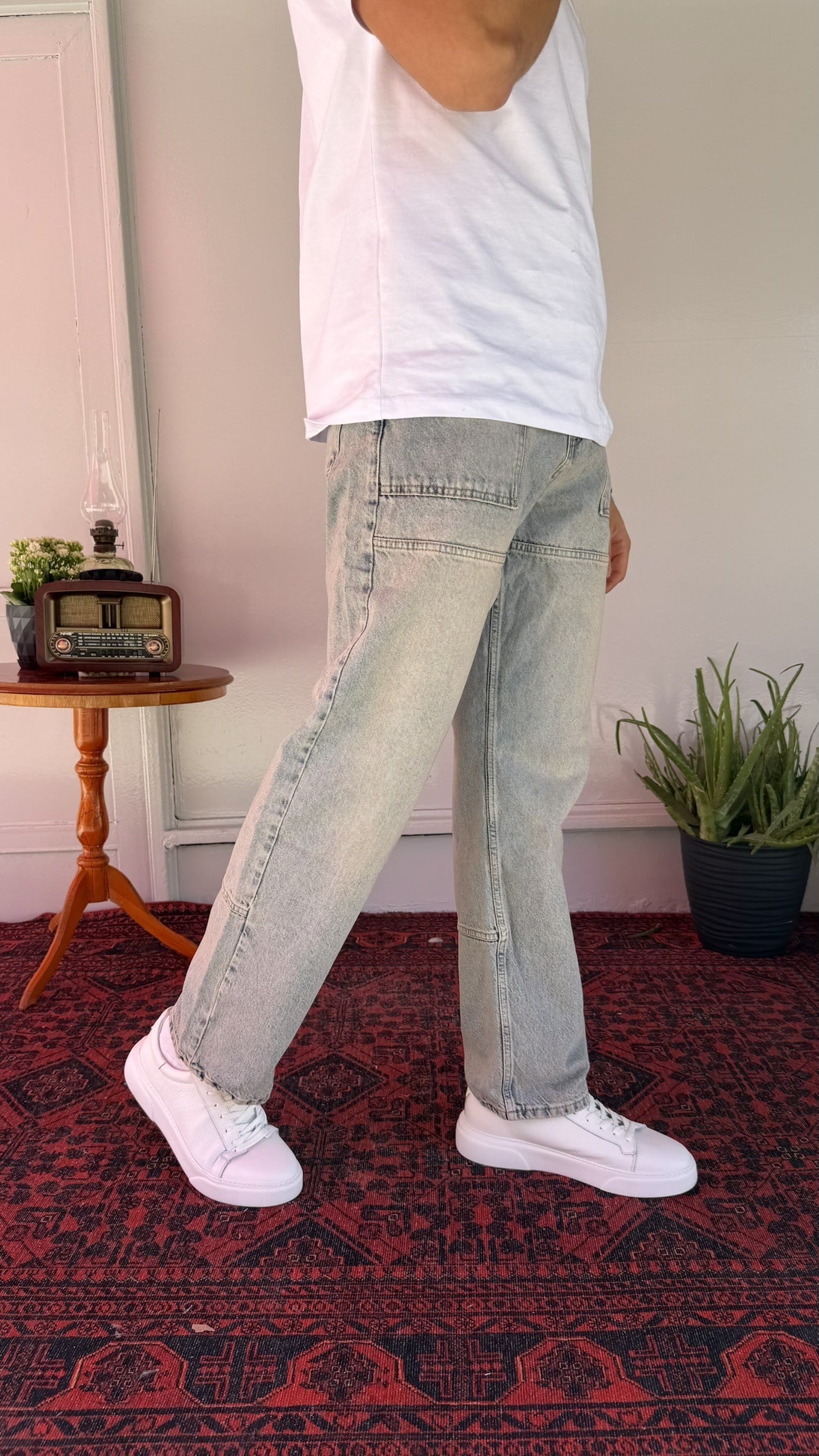 Cep Dikiş Detay Yeşil Yıkamalı Baggy Jean