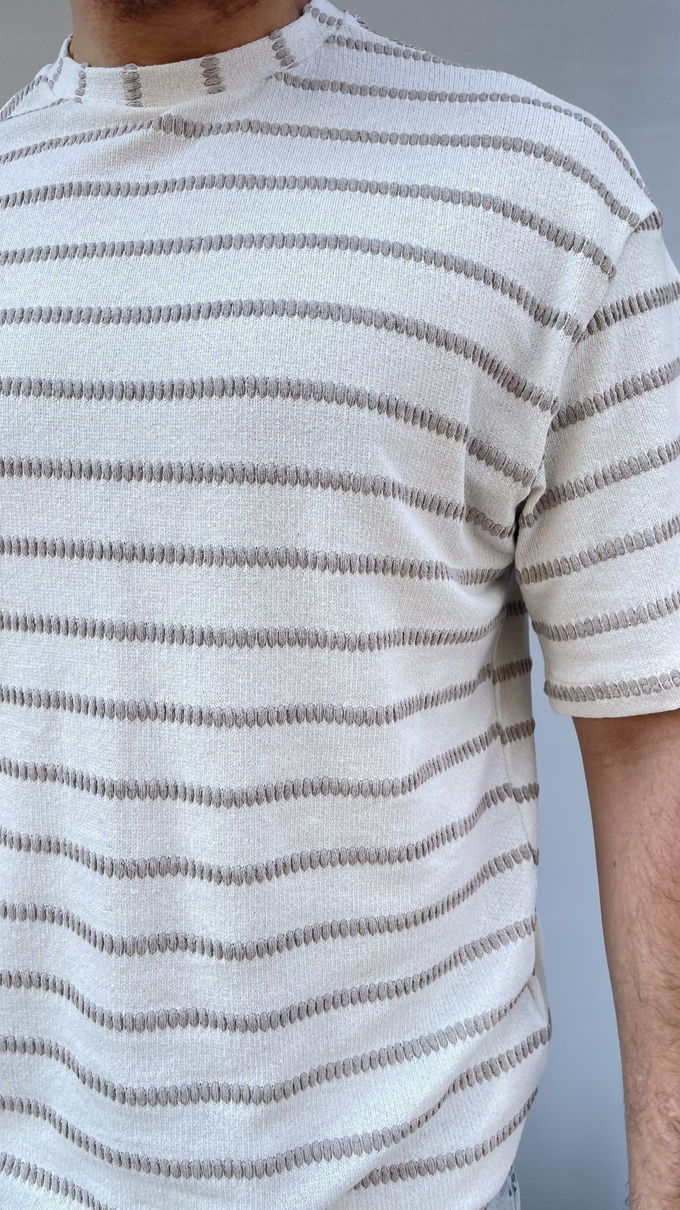Çizgili Oversize Triko T-shirt