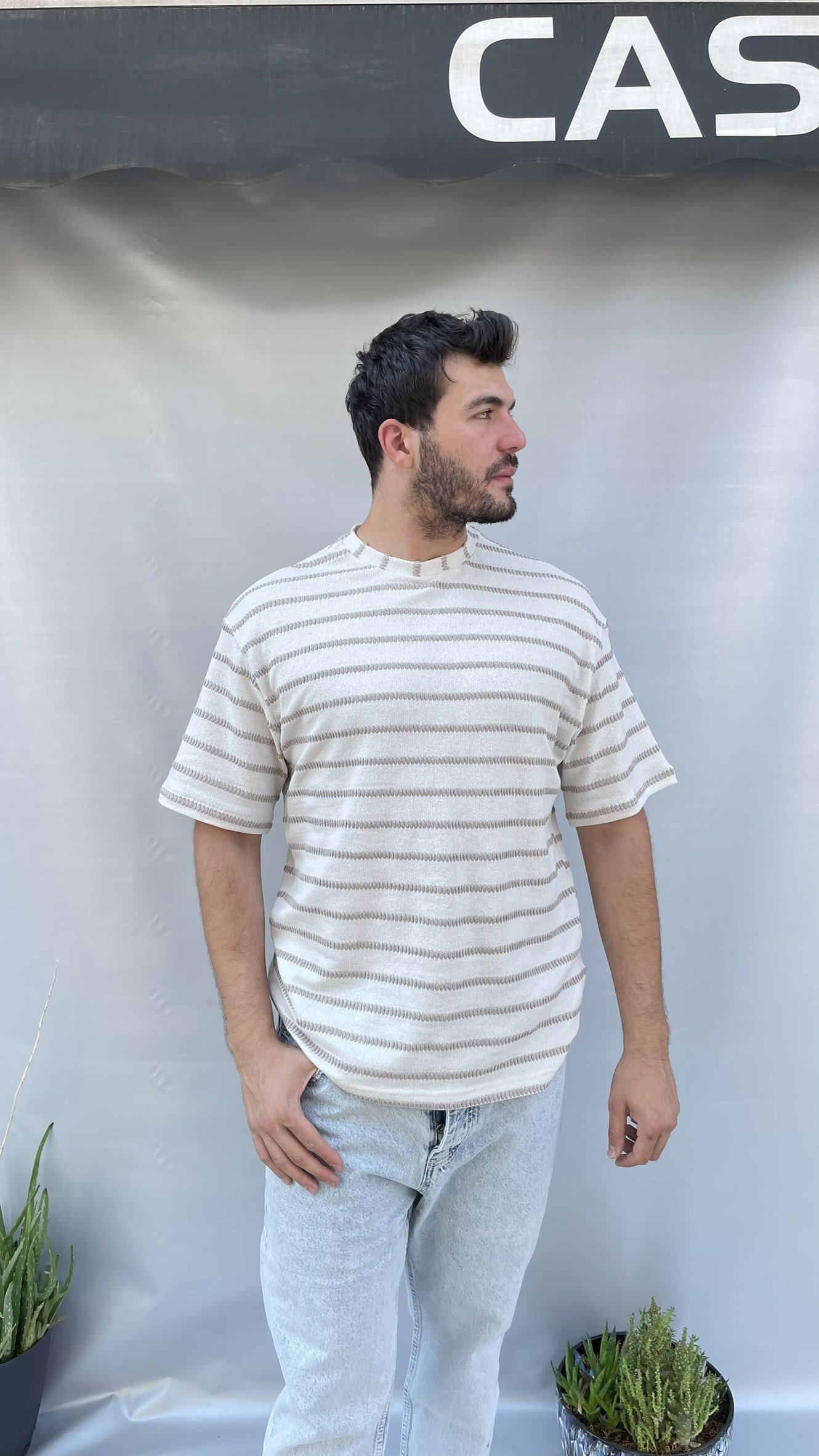 Çizgili Oversize Triko T-shirt