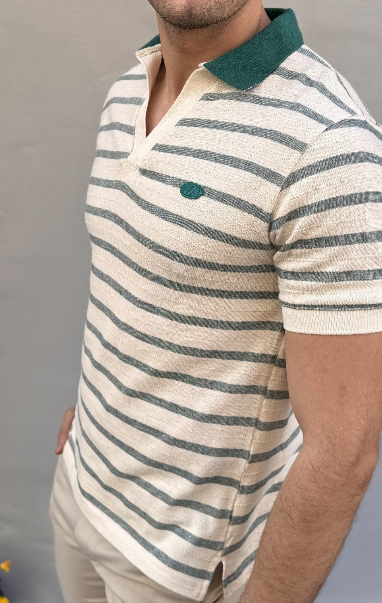 Çizgili Yakalı Triko T-shirt