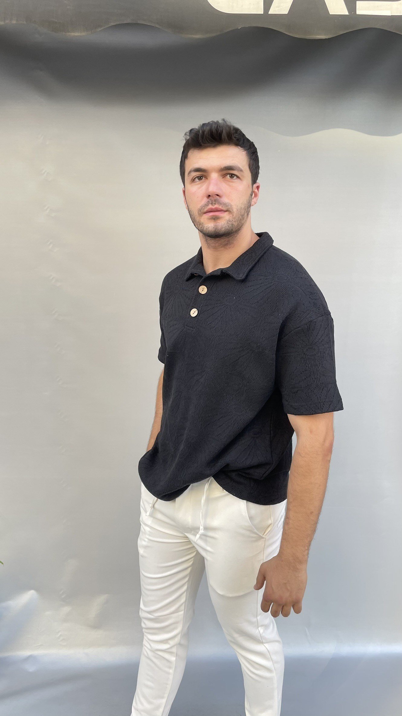 Desenli Triko Oversize Polo Yaka T-shirt