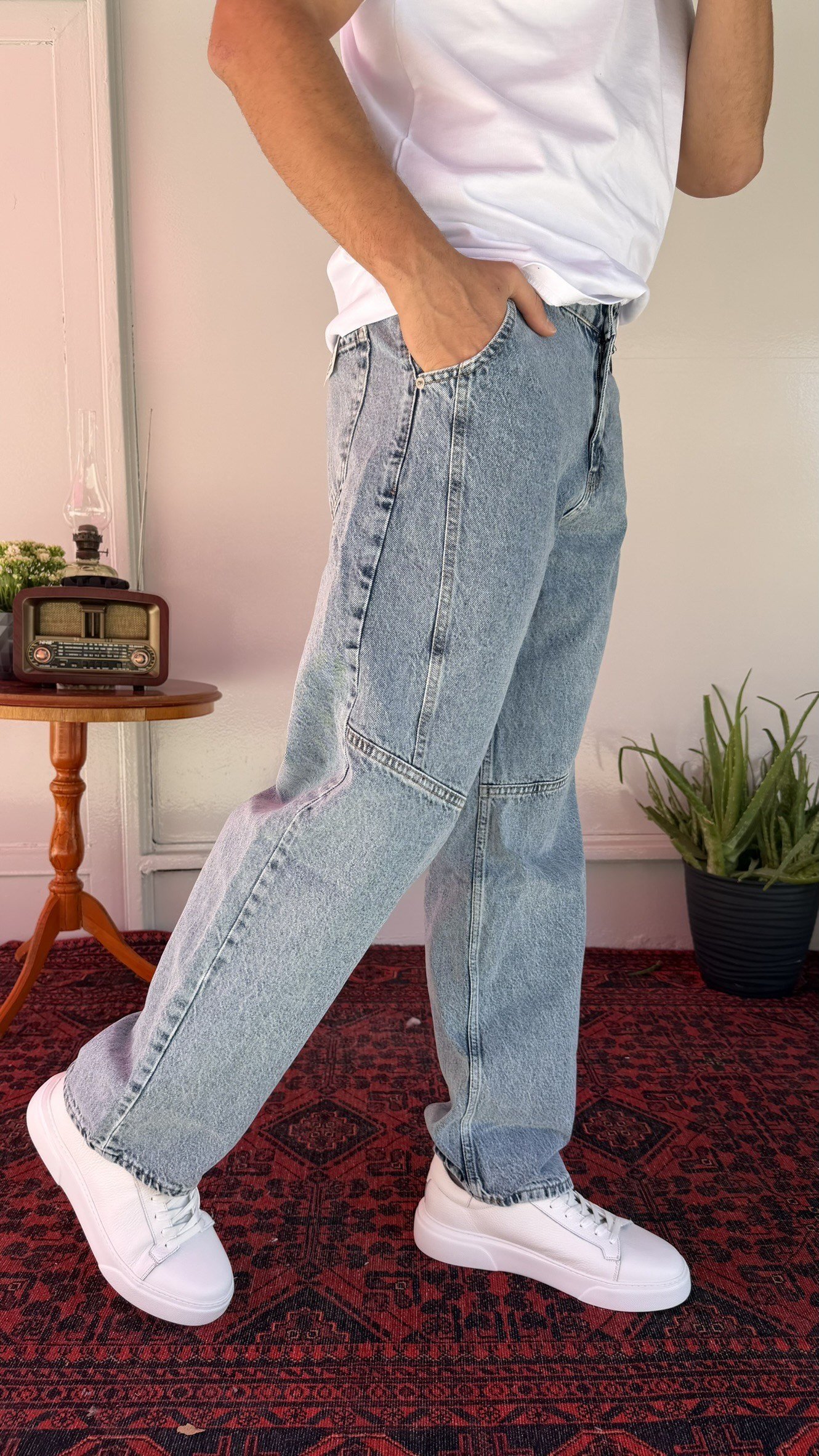 Diz Dikiş Detaylı Relax Baggy Jean