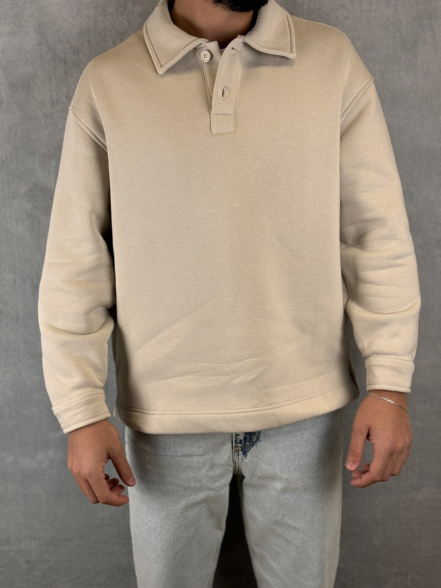 Düğme Detay Yakalı Oversize Sweat