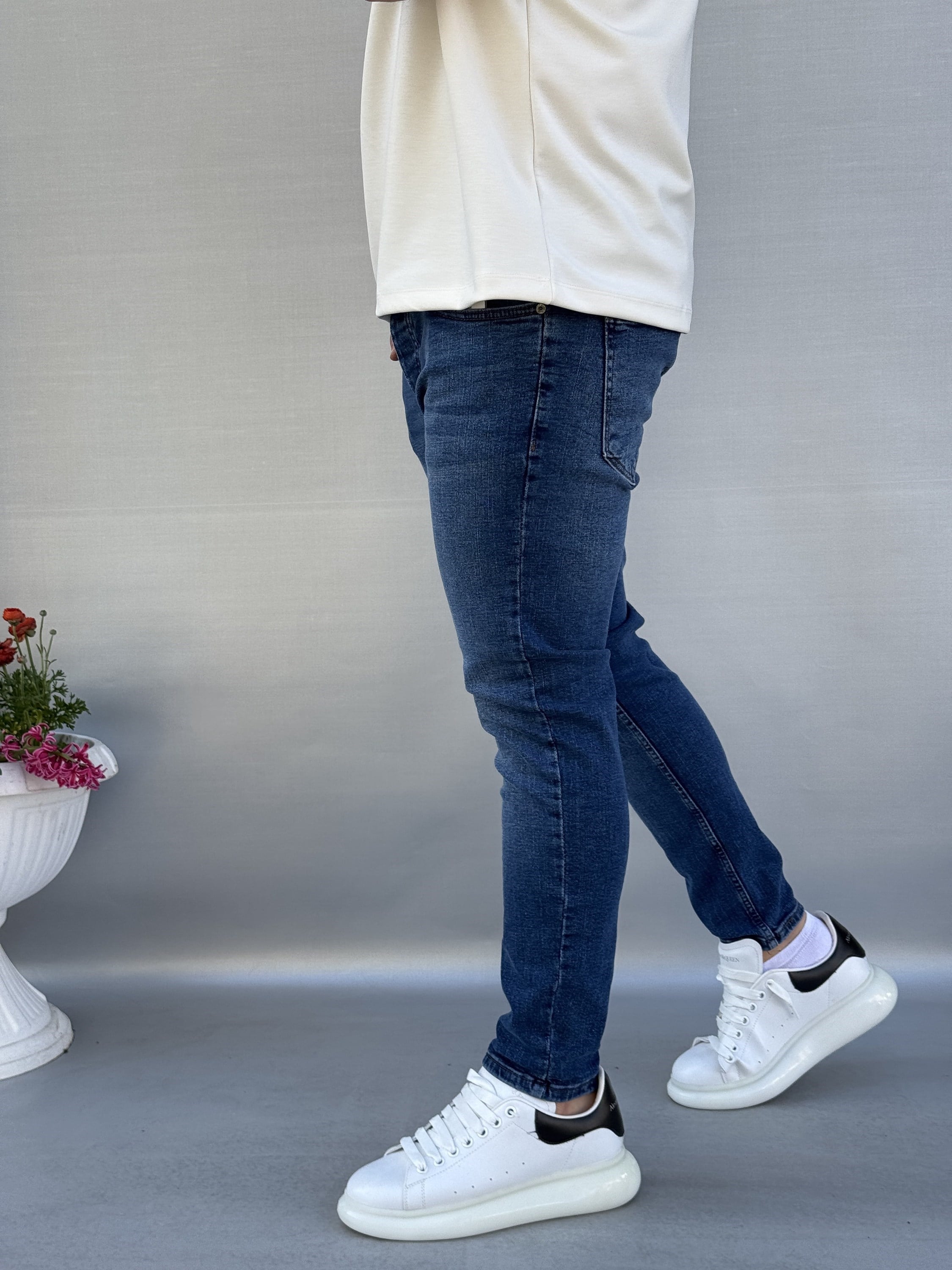Düz Mavi Skinny Pantolon
