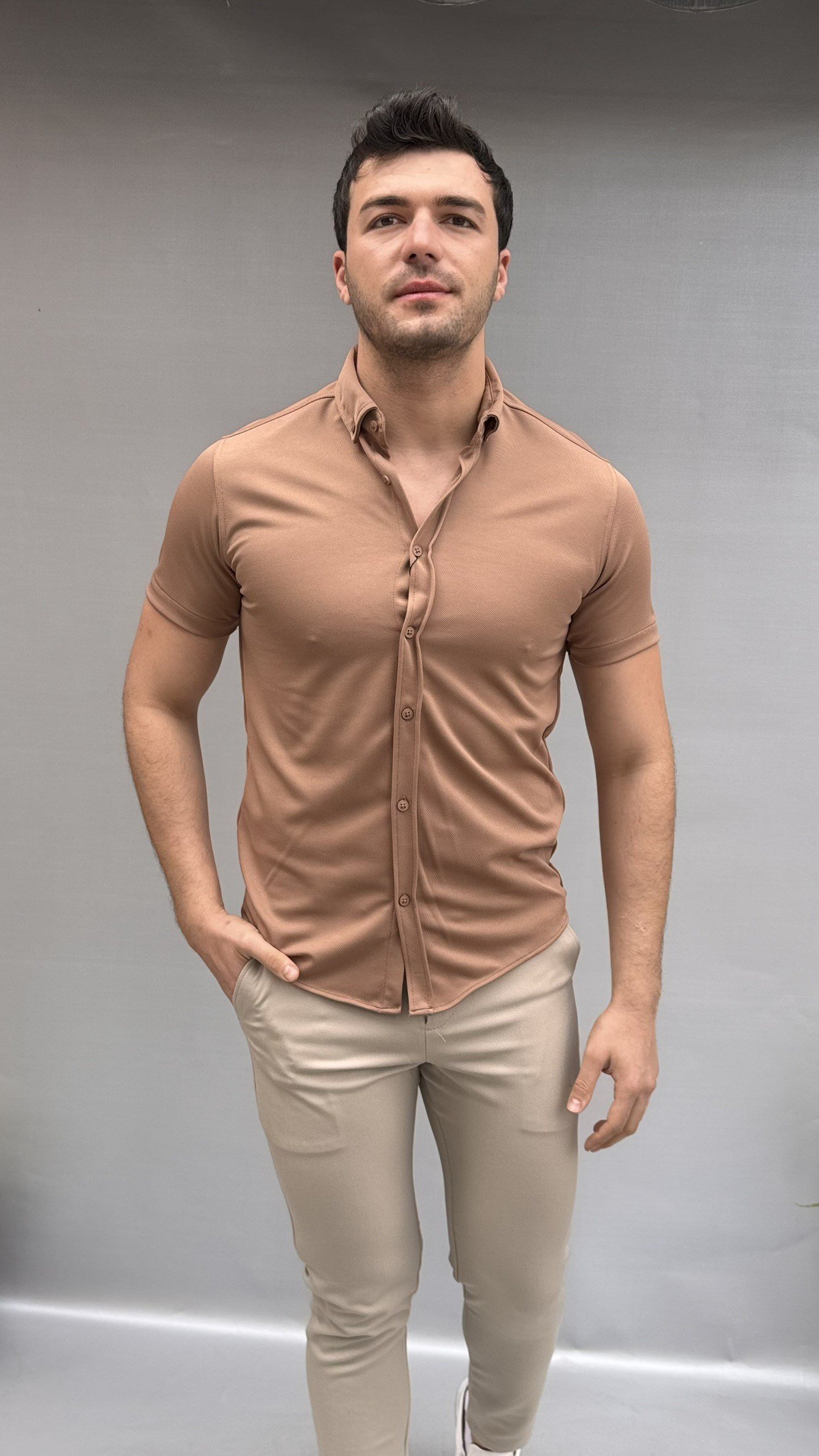 Düz Slim Fit Kısa Kol Gömlek