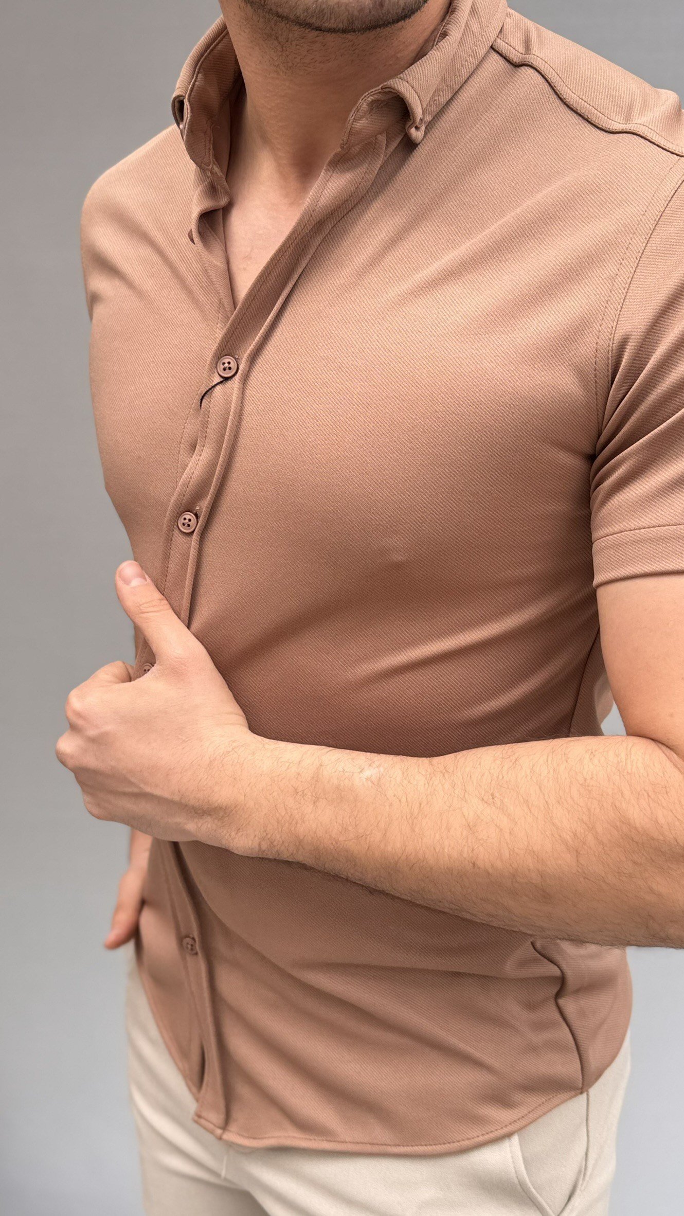 Düz Slim Fit Kısa Kol Gömlek