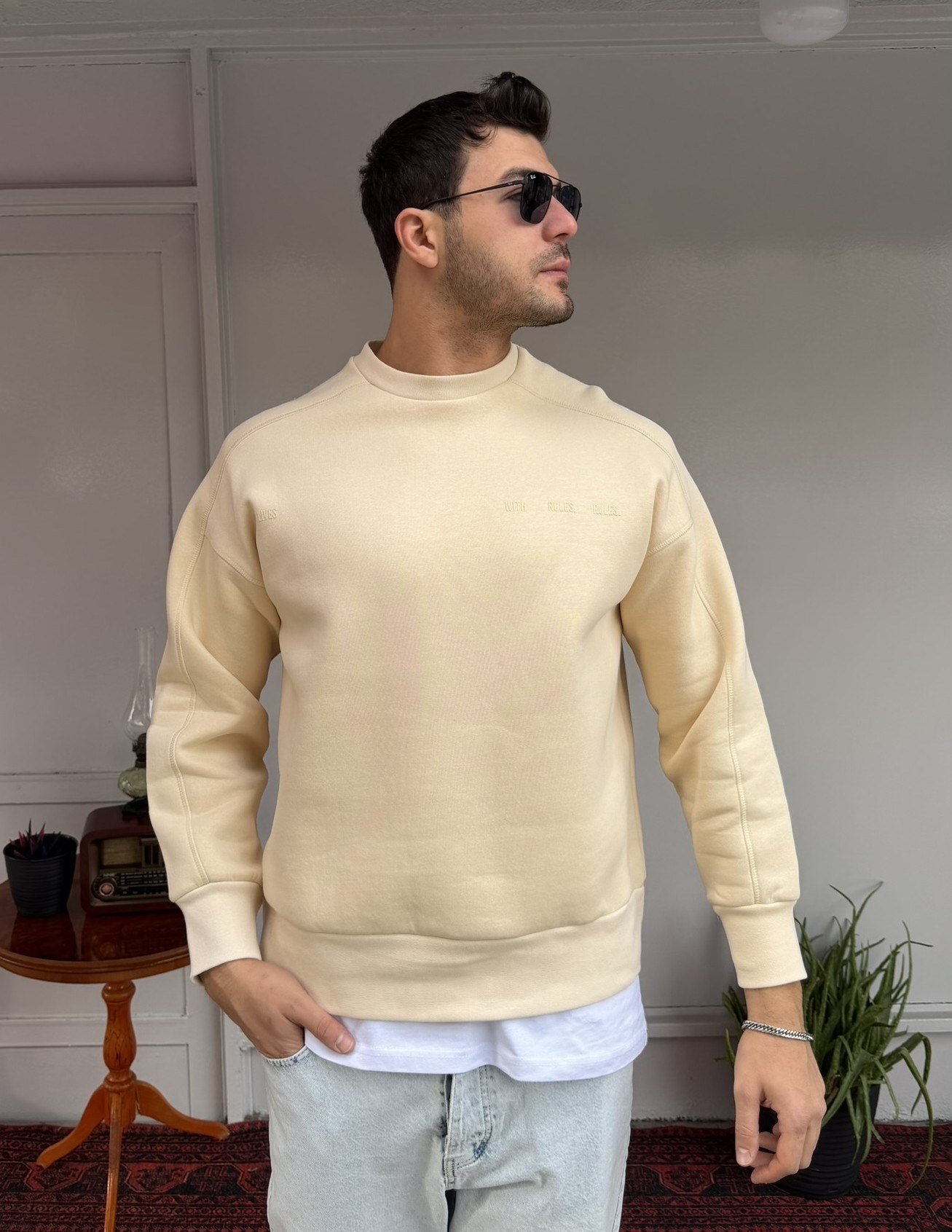 El Yazı Detay Şardonlu Oversize Sweat